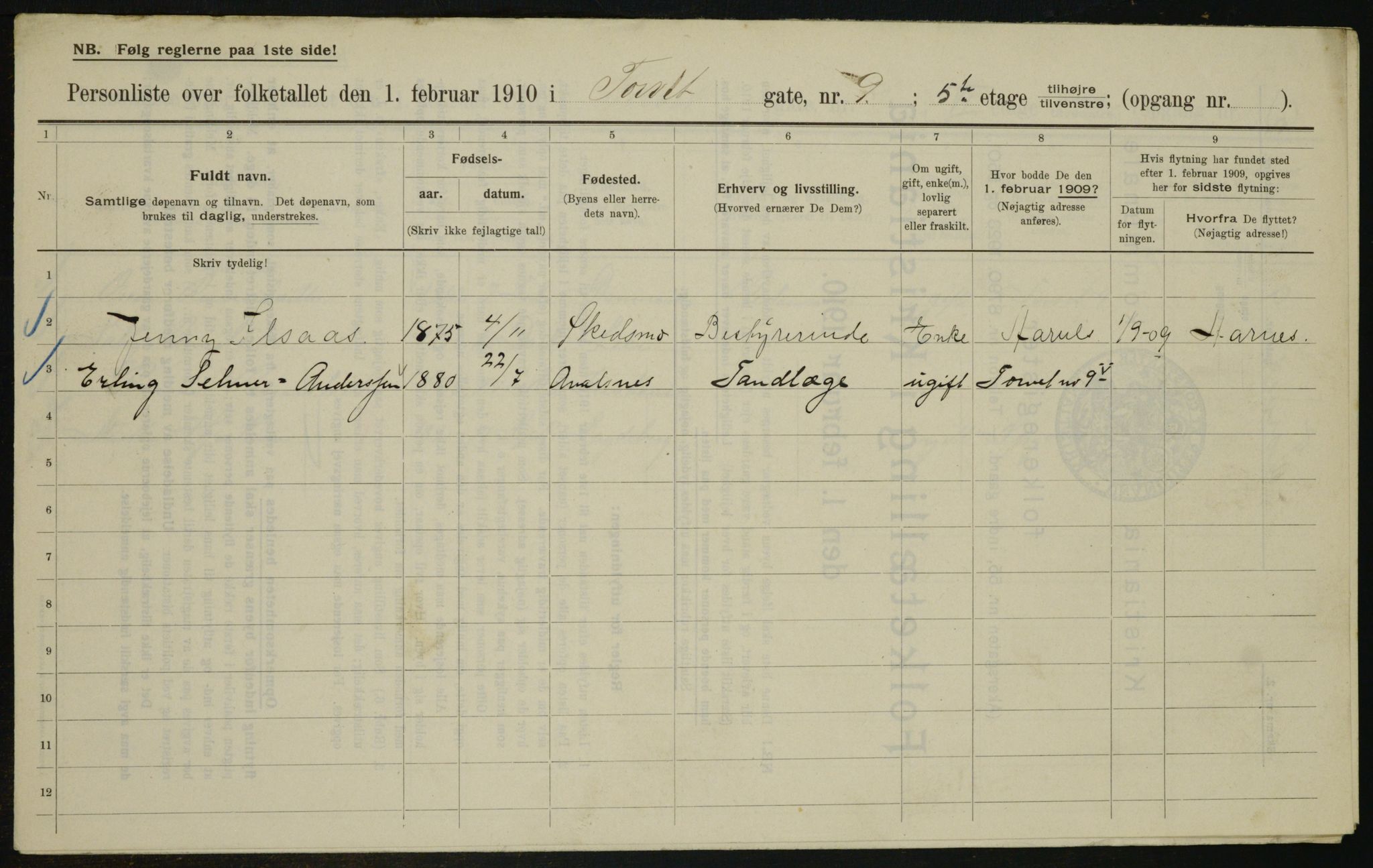 OBA, Municipal Census 1910 for Kristiania, 1910, p. 109323