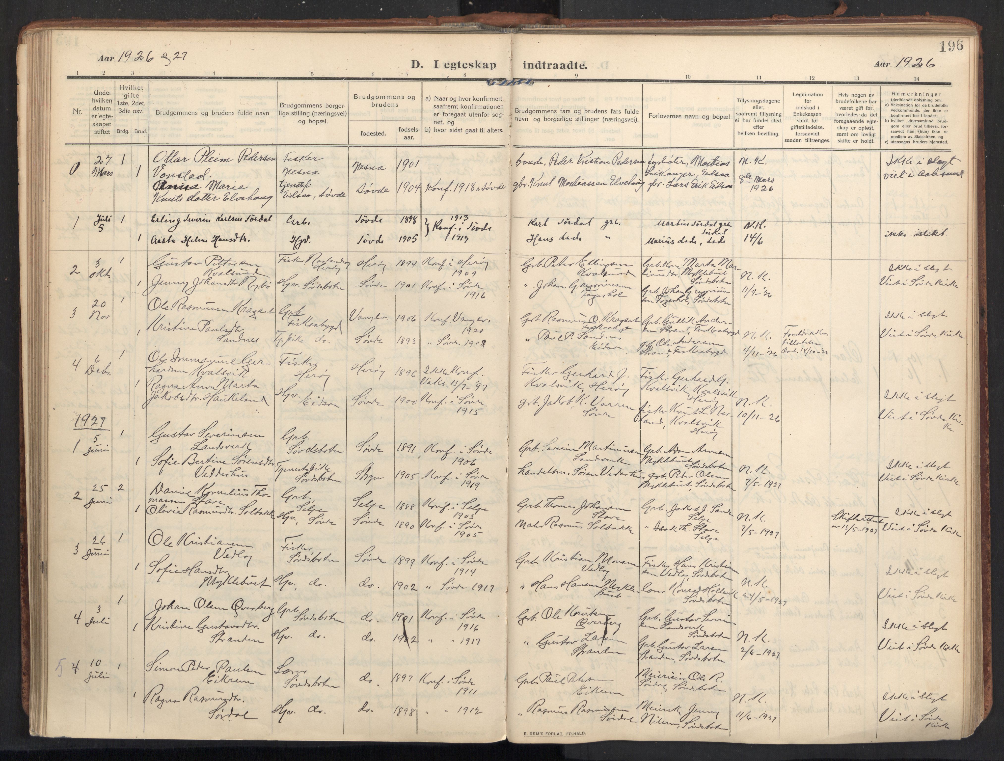 Ministerialprotokoller, klokkerbøker og fødselsregistre - Møre og Romsdal, AV/SAT-A-1454/502/L0026: Parish register (official) no. 502A04, 1909-1933, p. 196