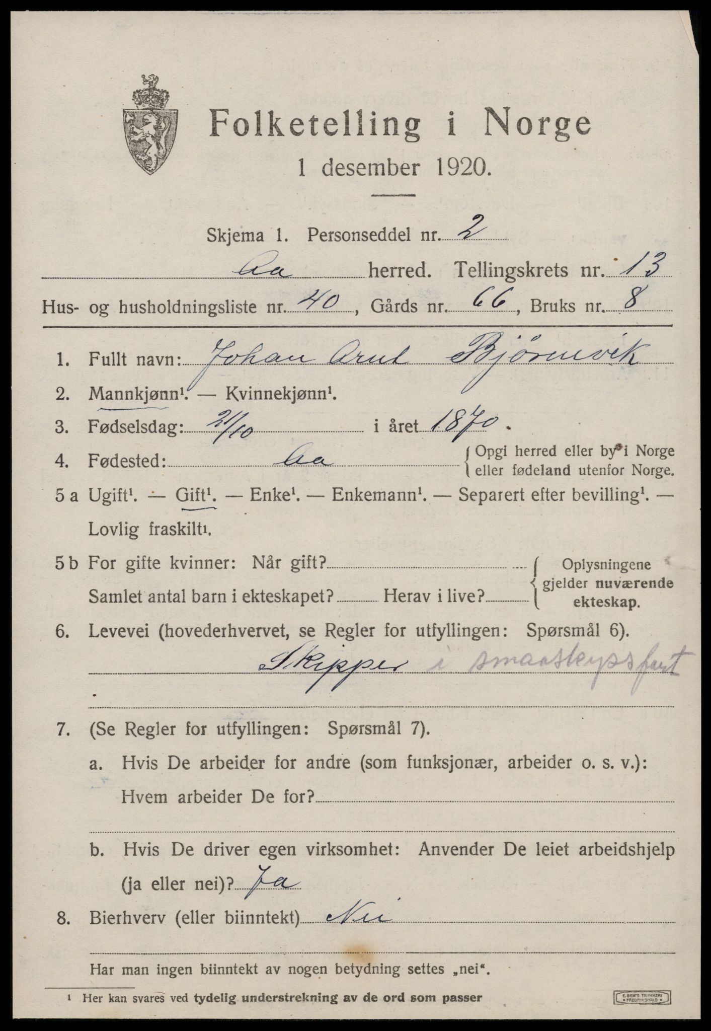 SAT, 1920 census for Å, 1920, p. 5966