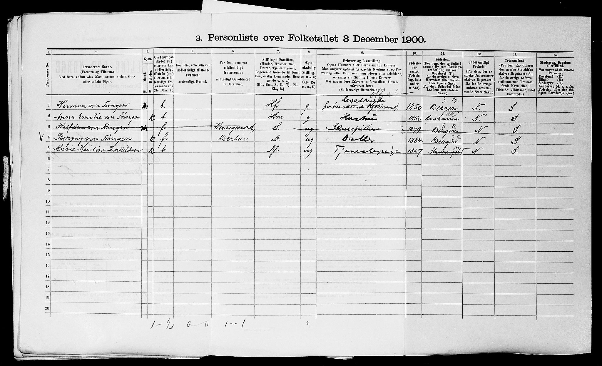 SAST, 1900 census for Stavanger, 1900, p. 6898