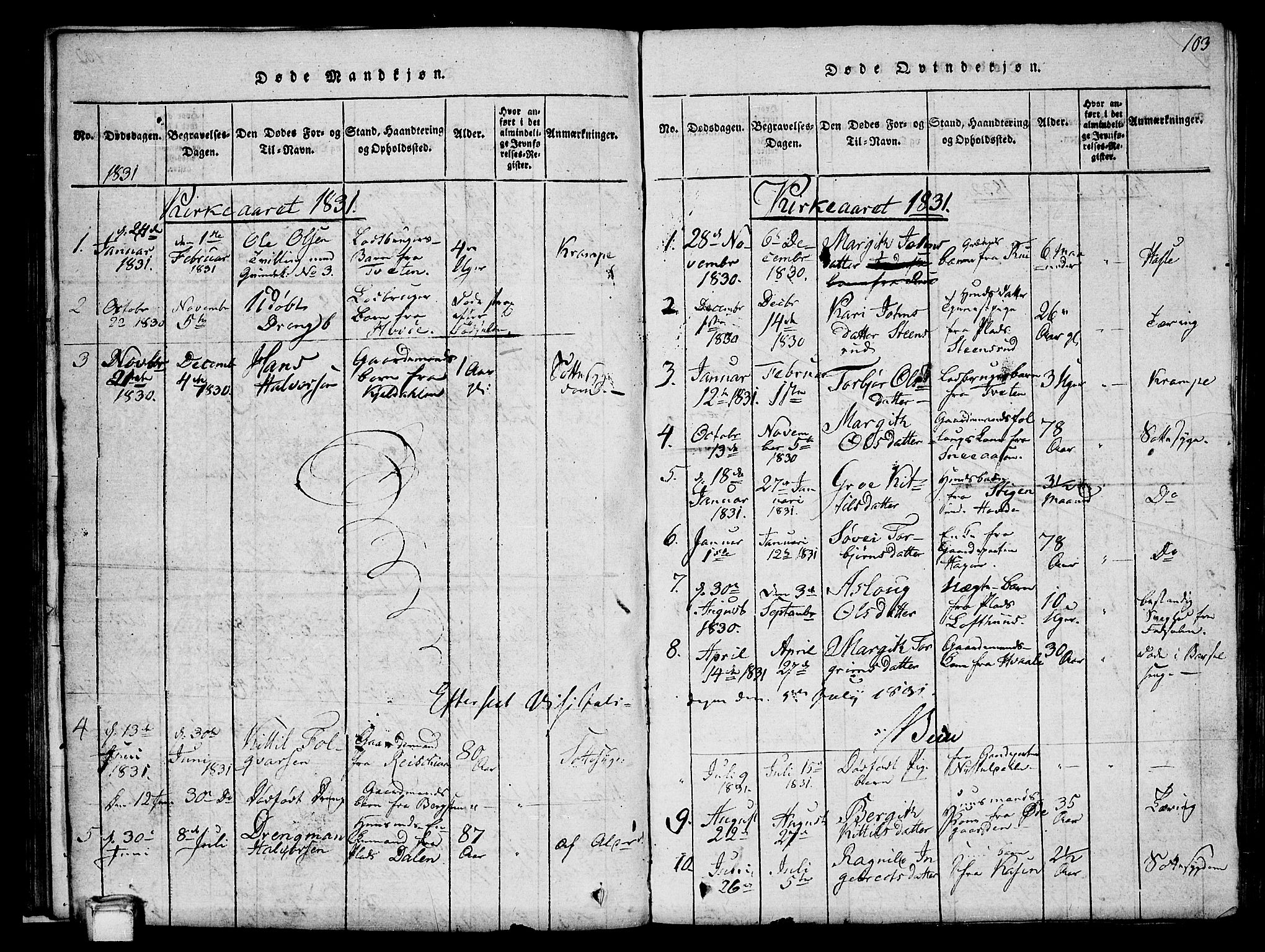 Hjartdal kirkebøker, SAKO/A-270/G/Gc/L0001: Parish register (copy) no. III 1, 1815-1842, p. 103