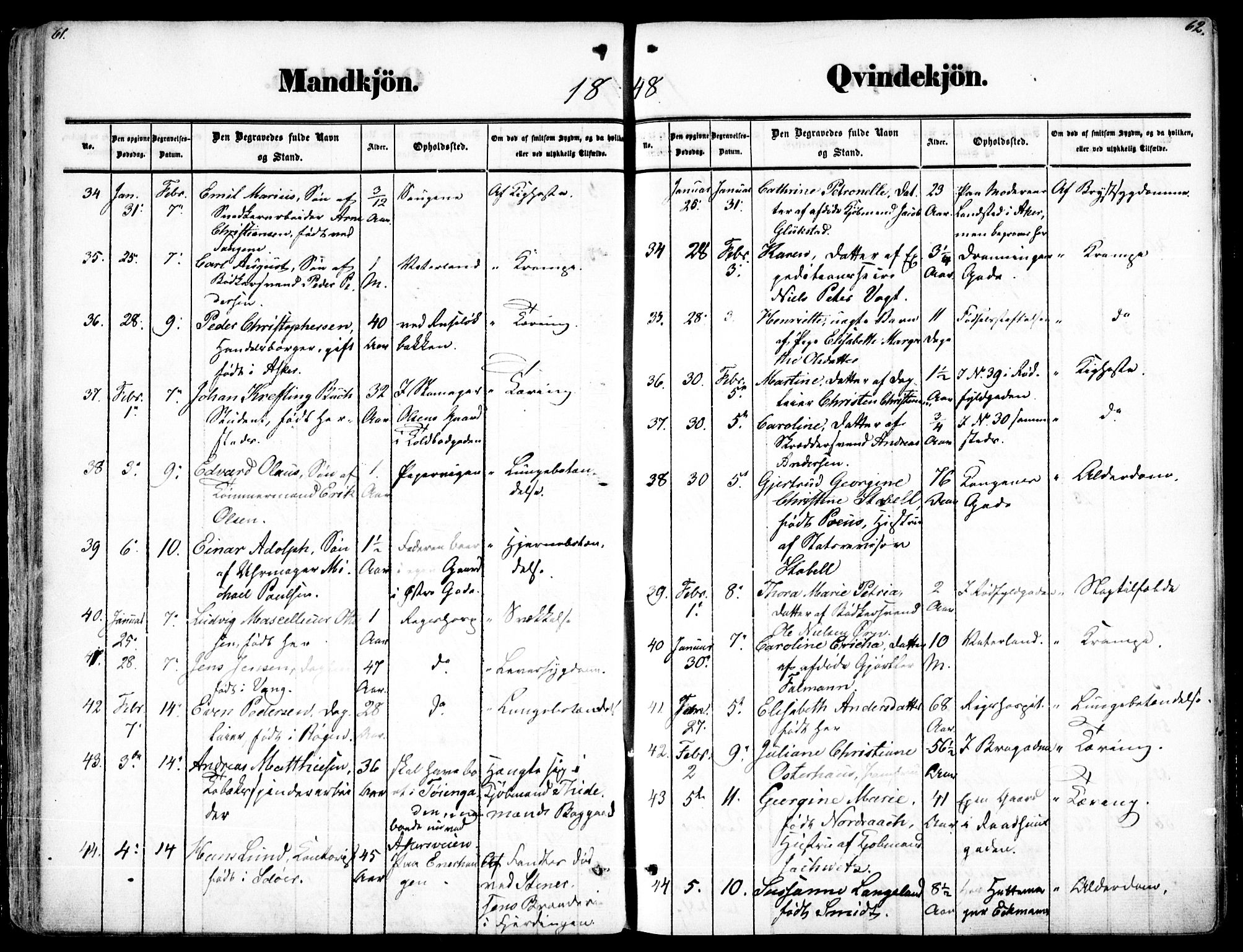 Oslo domkirke Kirkebøker, SAO/A-10752/F/Fa/L0025: Parish register (official) no. 25, 1847-1867, p. 61-62