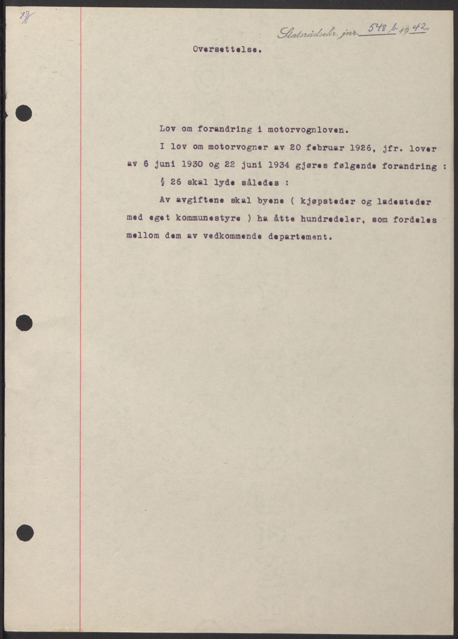 NS-administrasjonen 1940-1945 (Statsrådsekretariatet, de kommisariske statsråder mm), AV/RA-S-4279/D/Db/L0098: Lover II, 1942, p. 98