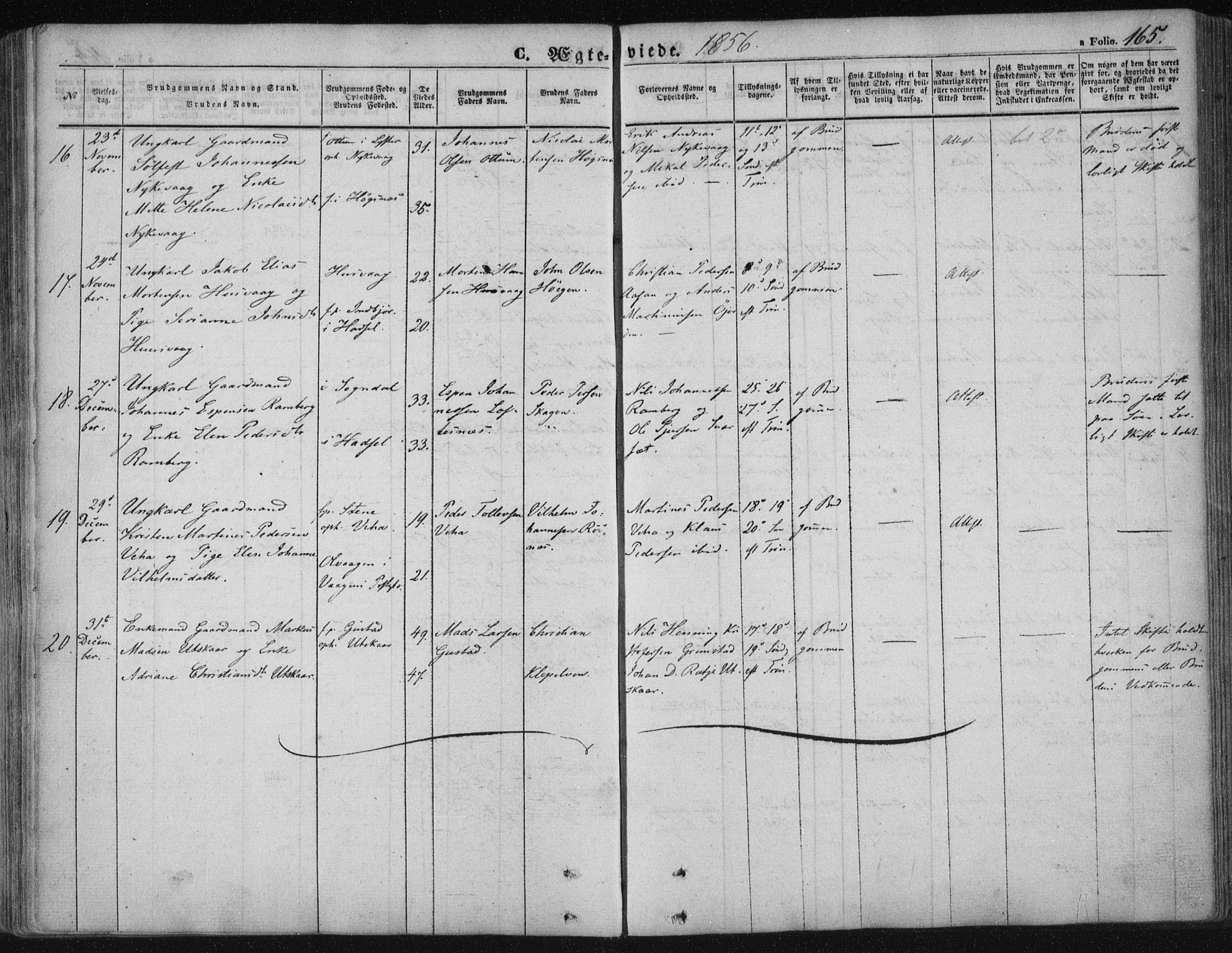 Ministerialprotokoller, klokkerbøker og fødselsregistre - Nordland, AV/SAT-A-1459/891/L1300: Parish register (official) no. 891A05, 1856-1870, p. 165