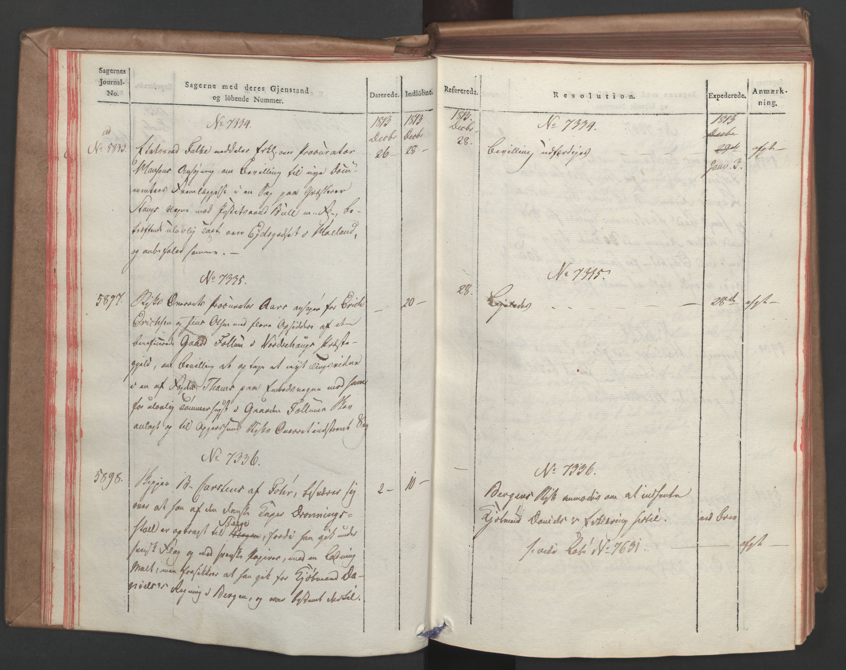 Stattholderembetet 1810-1814, 1. kontor (Kontor A), AV/RA-EA-2872/Ab/L0008: Referatprotokoll,  j.nr. 5846-6405,  l.nr. 7275-7924, 1813-1814, p. 22
