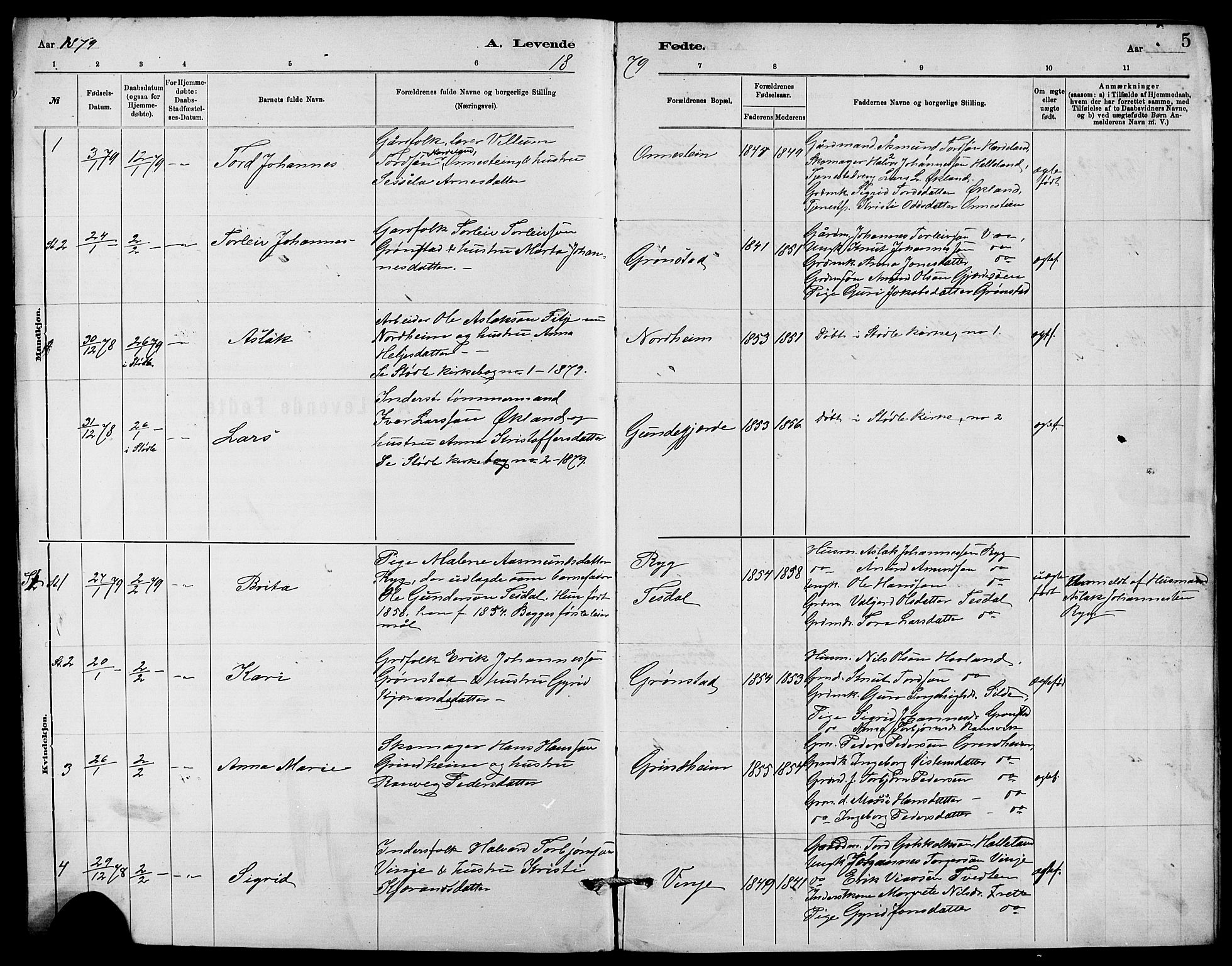 Etne sokneprestembete, SAB/A-75001/H/Hab: Parish register (copy) no. C 4, 1879-1896, p. 5