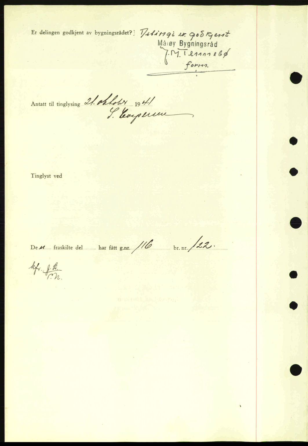 Nordfjord sorenskriveri, AV/SAB-A-2801/02/02b/02bj/L0006: Mortgage book no. A6, 1940-1941, Diary no: : 1355/1941