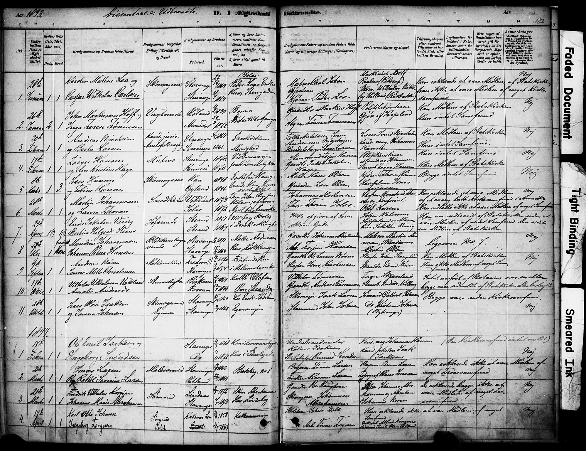 Domkirken sokneprestkontor, SAST/A-101812/001/30/30BA/L0029: Parish register (official) no. A 28, 1878-1904, p. 182