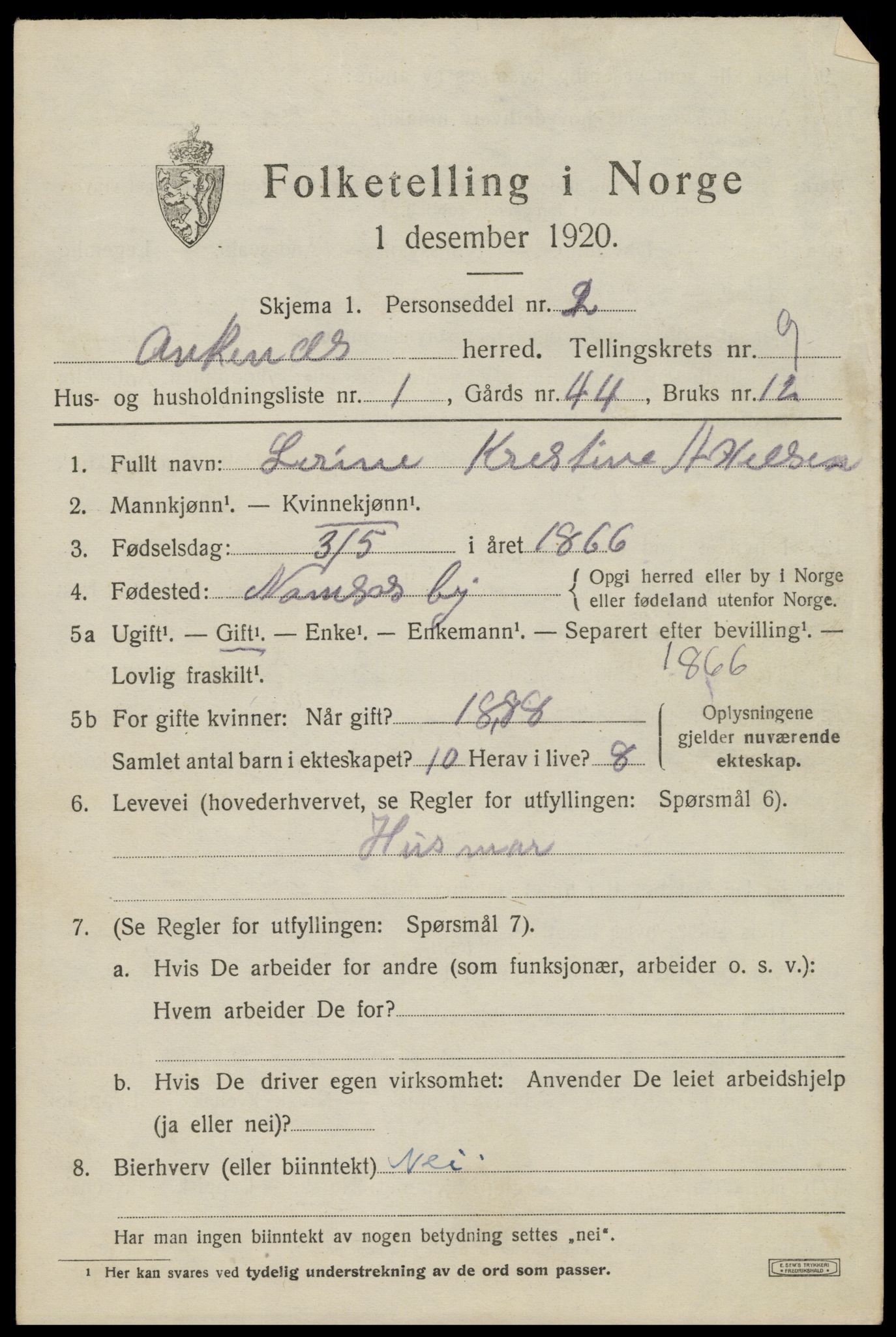 SAT, 1920 census for Ankenes, 1920, p. 4553