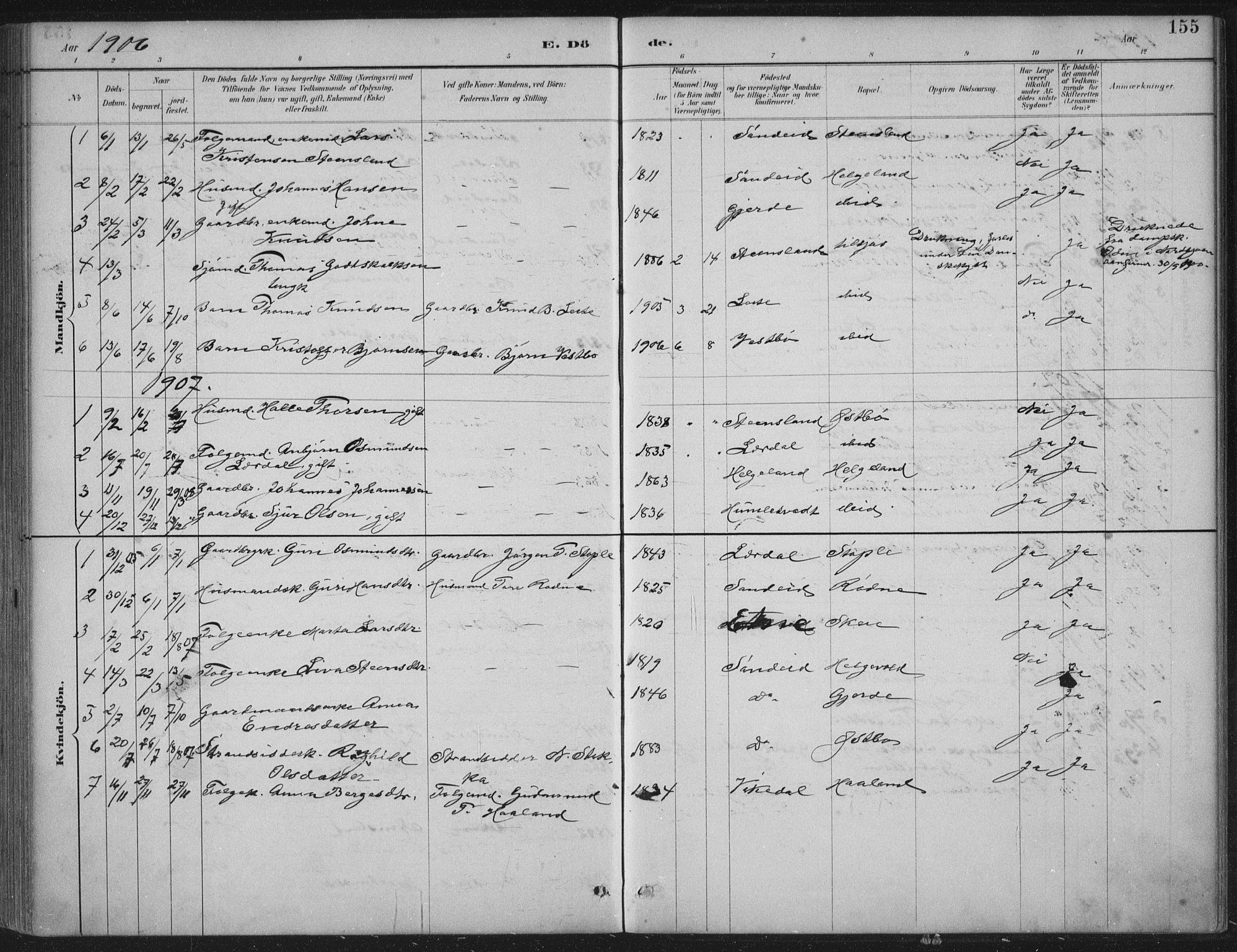 Vikedal sokneprestkontor, AV/SAST-A-101840/01/IV: Parish register (official) no. A 11, 1884-1933, p. 155