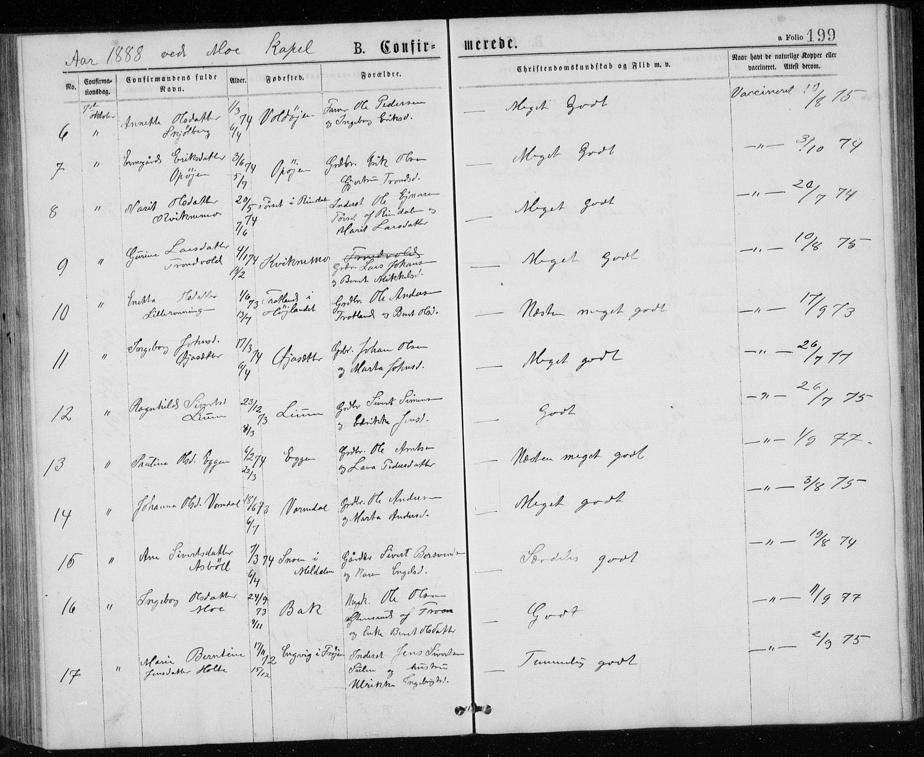 Ministerialprotokoller, klokkerbøker og fødselsregistre - Sør-Trøndelag, AV/SAT-A-1456/671/L0843: Parish register (copy) no. 671C02, 1873-1892, p. 199