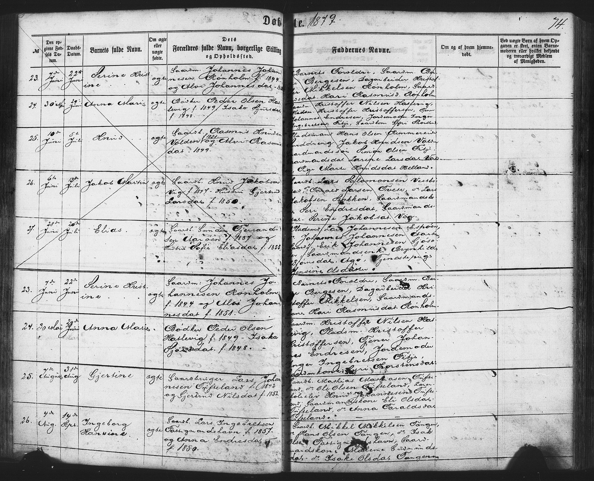 Fitjar sokneprestembete, SAB/A-99926: Parish register (official) no. A 1, 1862-1881, p. 74