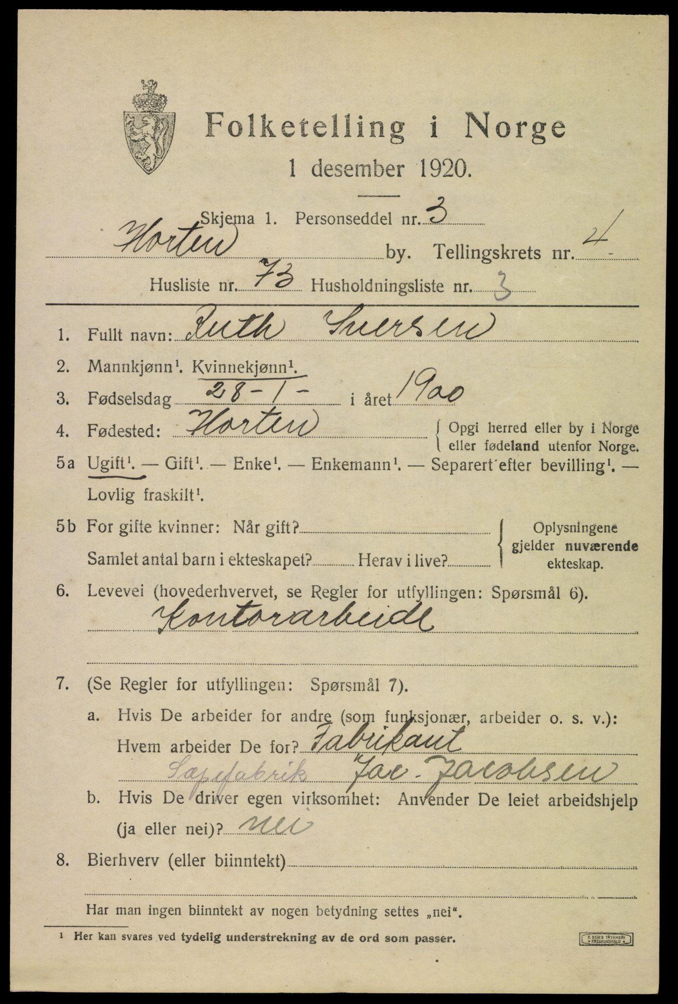 SAKO, 1920 census for Horten, 1920, p. 17533