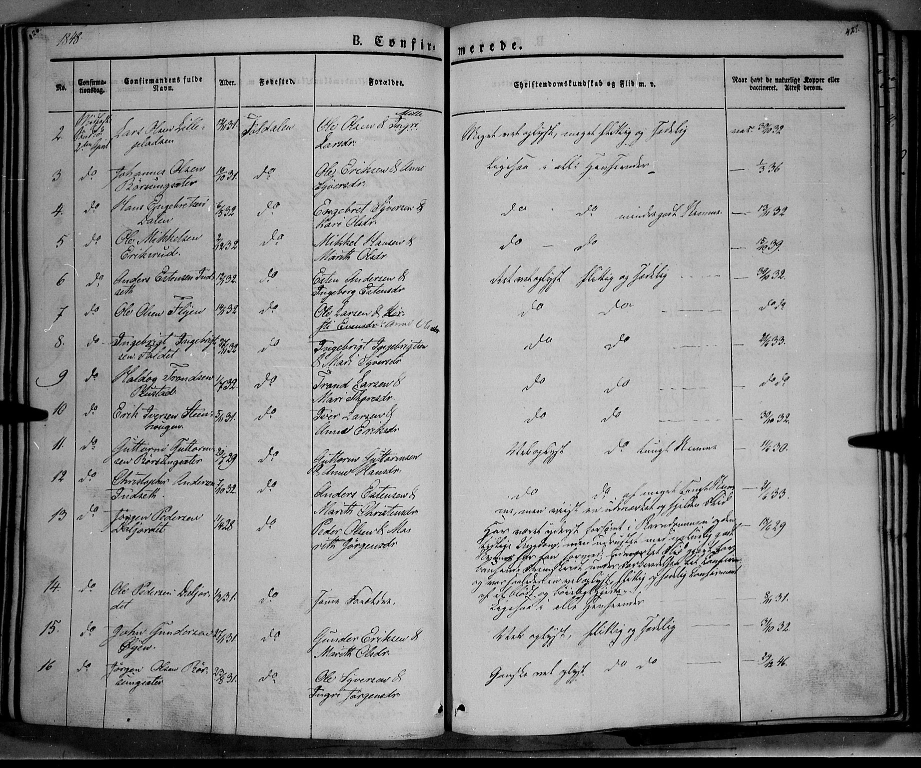 Lesja prestekontor, SAH/PREST-068/H/Ha/Haa/L0006: Parish register (official) no. 6A, 1843-1854, p. 426-427
