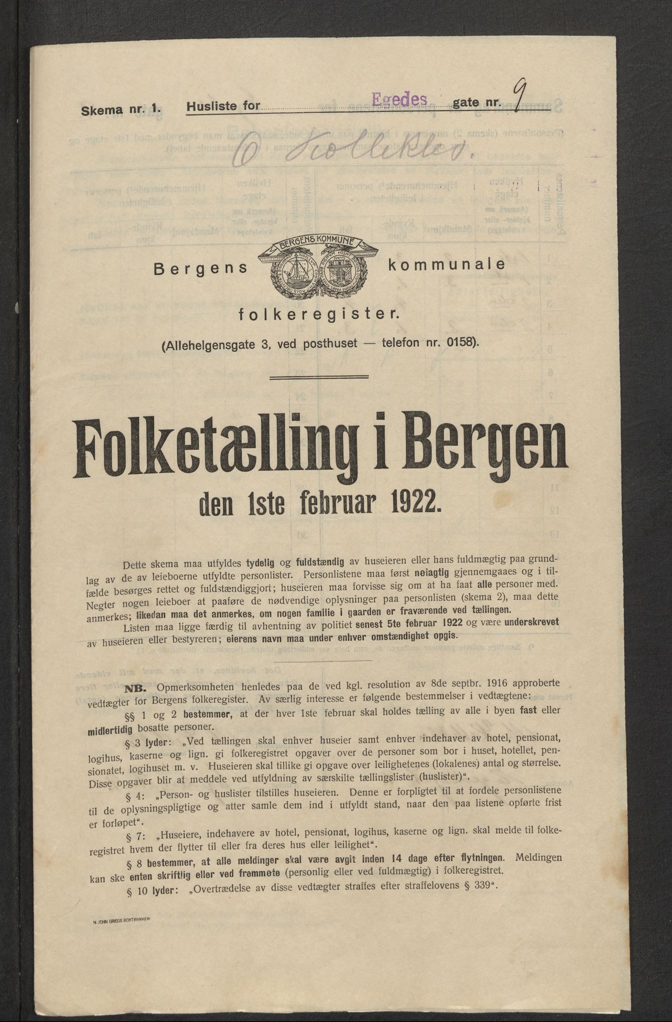 SAB, Municipal Census 1922 for Bergen, 1922, p. 6513