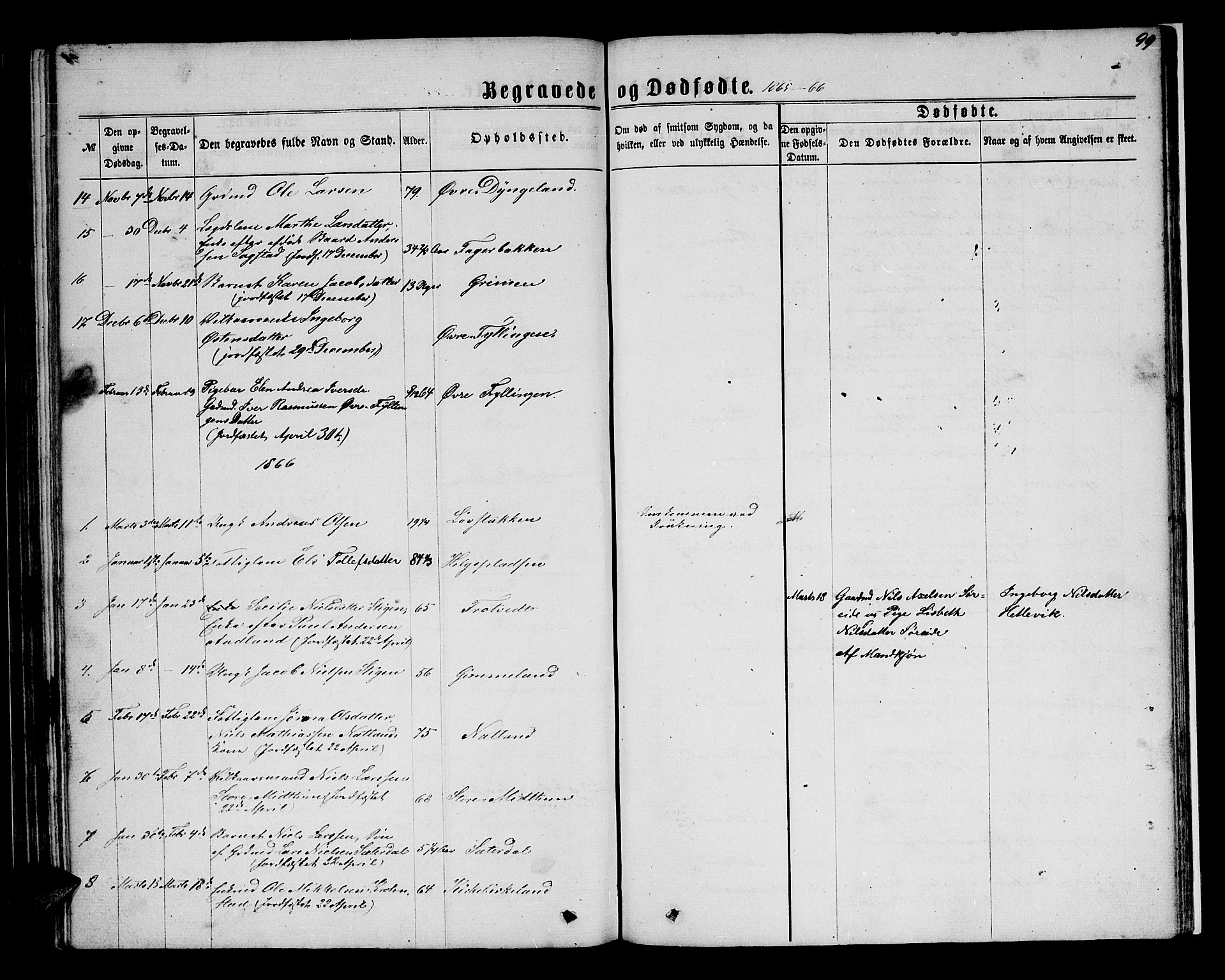 Birkeland Sokneprestembete, SAB/A-74601/H/Hab: Parish register (copy) no. A 2, 1863-1876, p. 99