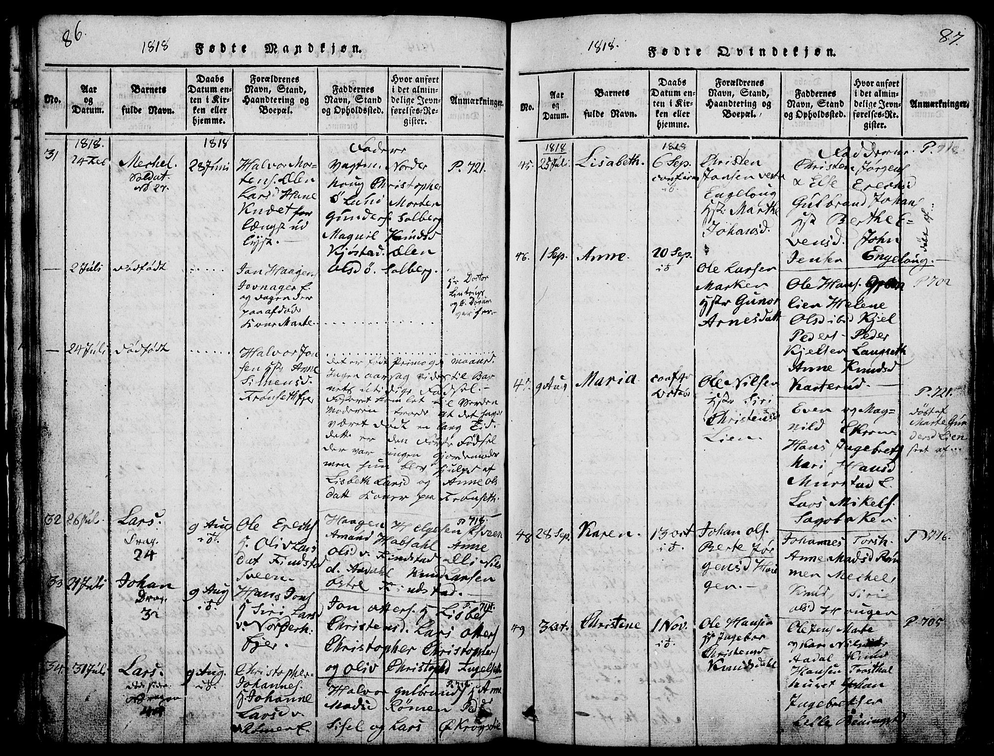 Løten prestekontor, AV/SAH-PREST-022/L/La/L0001: Parish register (copy) no. 1, 1812-1832, p. 86-87