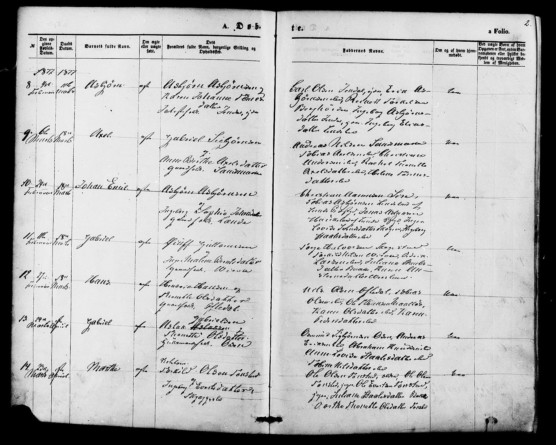 Bakke sokneprestkontor, SAK/1111-0002/F/Fa/Faa/L0007: Parish register (official) no. A 7, 1877-1886, p. 2