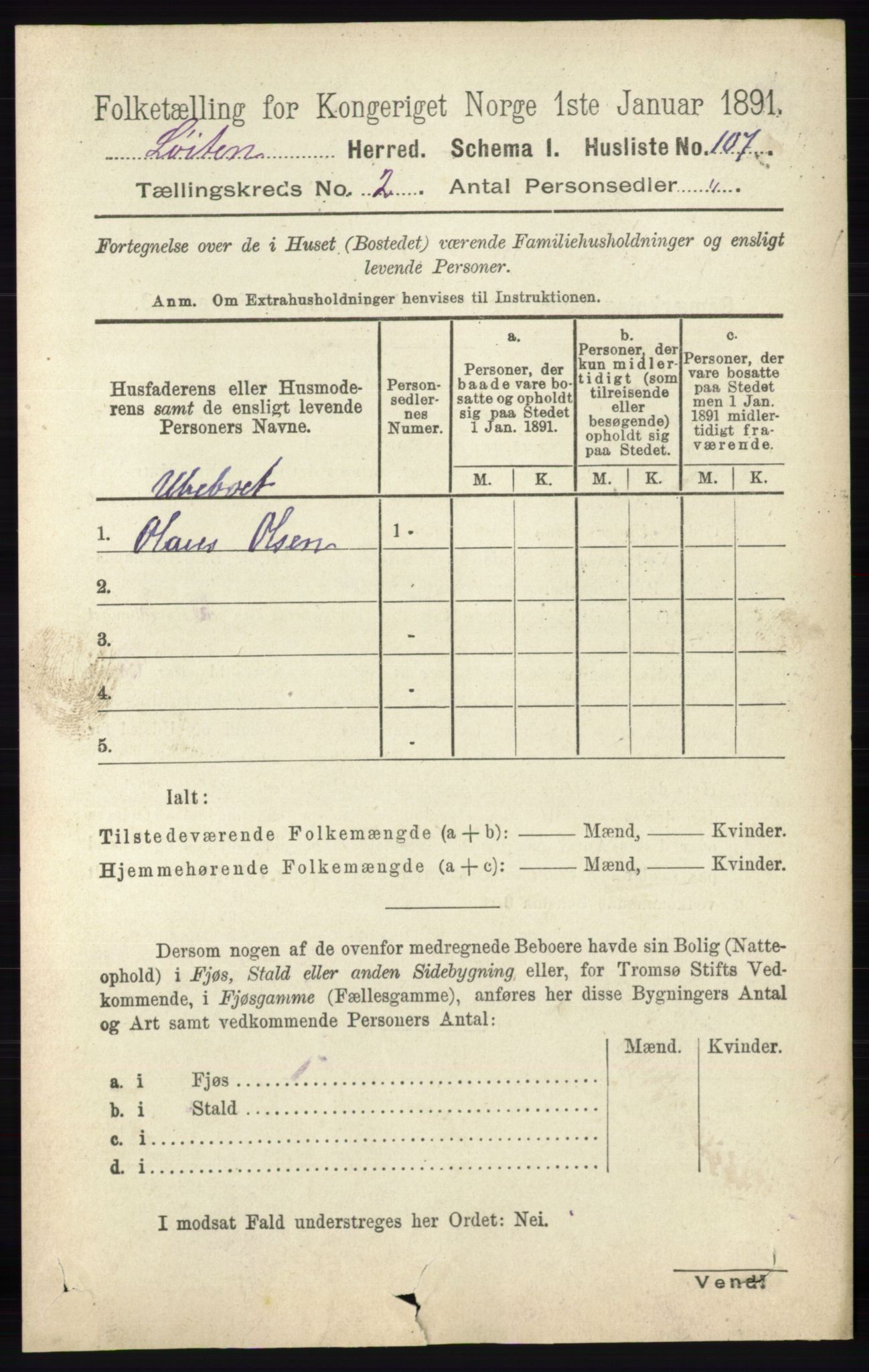 RA, 1891 census for 0415 Løten, 1891, p. 1479