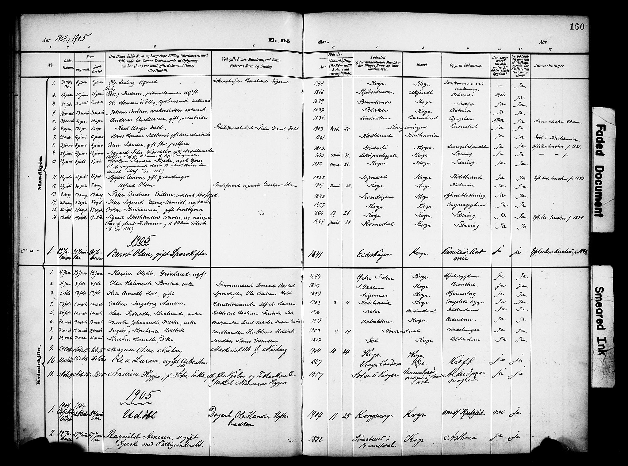 Vinger prestekontor, AV/SAH-PREST-024/H/Ha/Haa/L0016: Parish register (official) no. 16, 1898-1920, p. 160