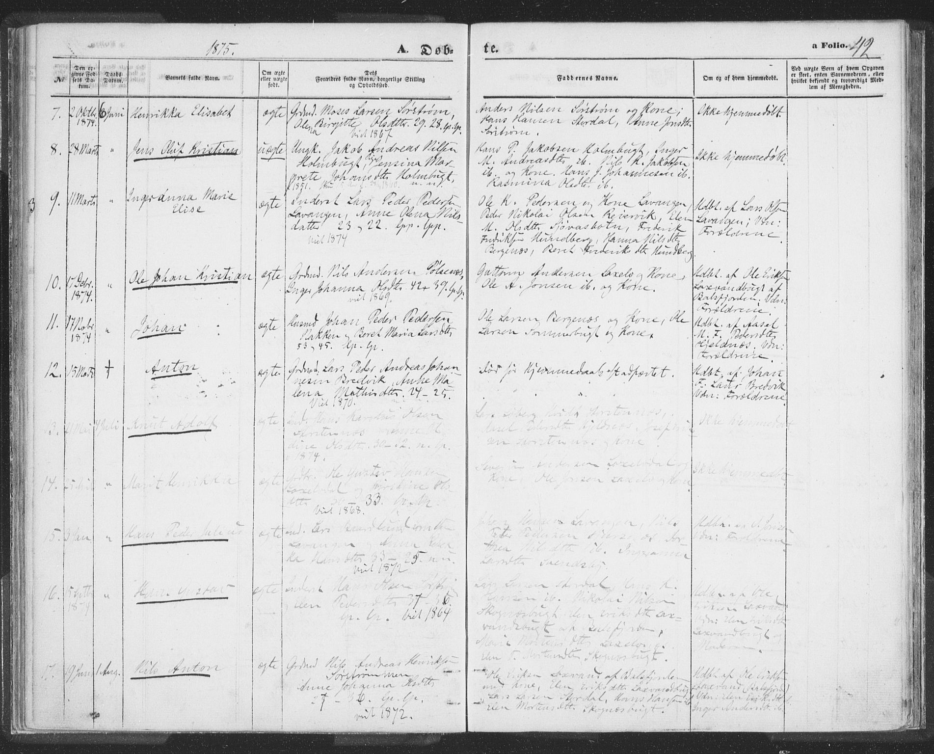 Lyngen sokneprestembete, SATØ/S-1289/H/He/Hea/L0009kirke: Parish register (official) no. 9, 1864-1882, p. 42