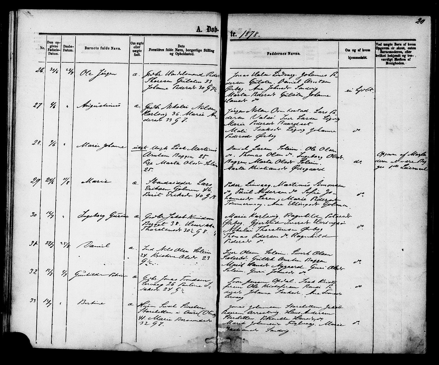 Ministerialprotokoller, klokkerbøker og fødselsregistre - Møre og Romsdal, AV/SAT-A-1454/577/L0895: Parish register (official) no. 577A02, 1875-1879, p. 20