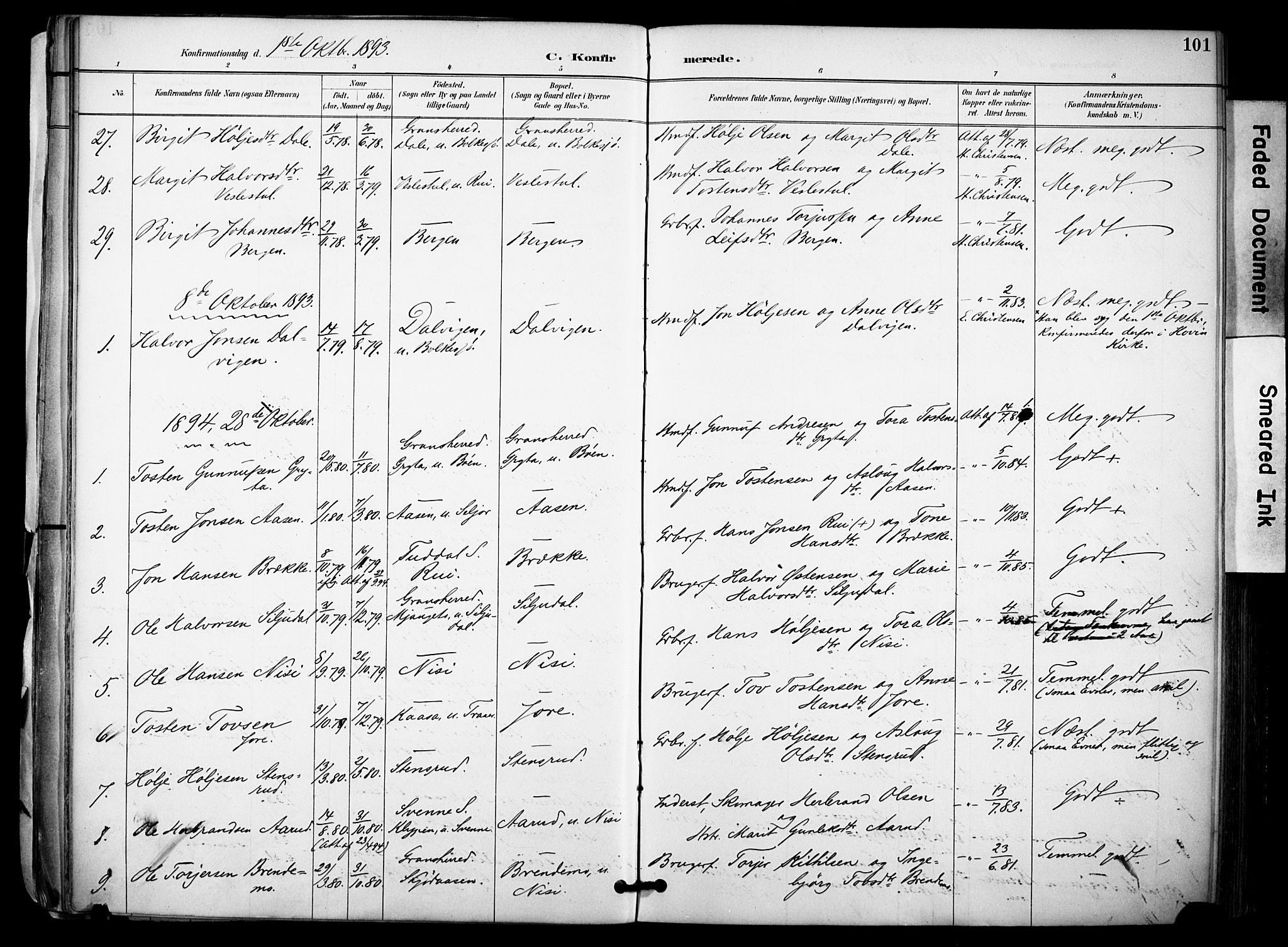 Gransherad kirkebøker, AV/SAKO-A-267/F/Fa/L0005: Parish register (official) no. I 5, 1887-1916, p. 101