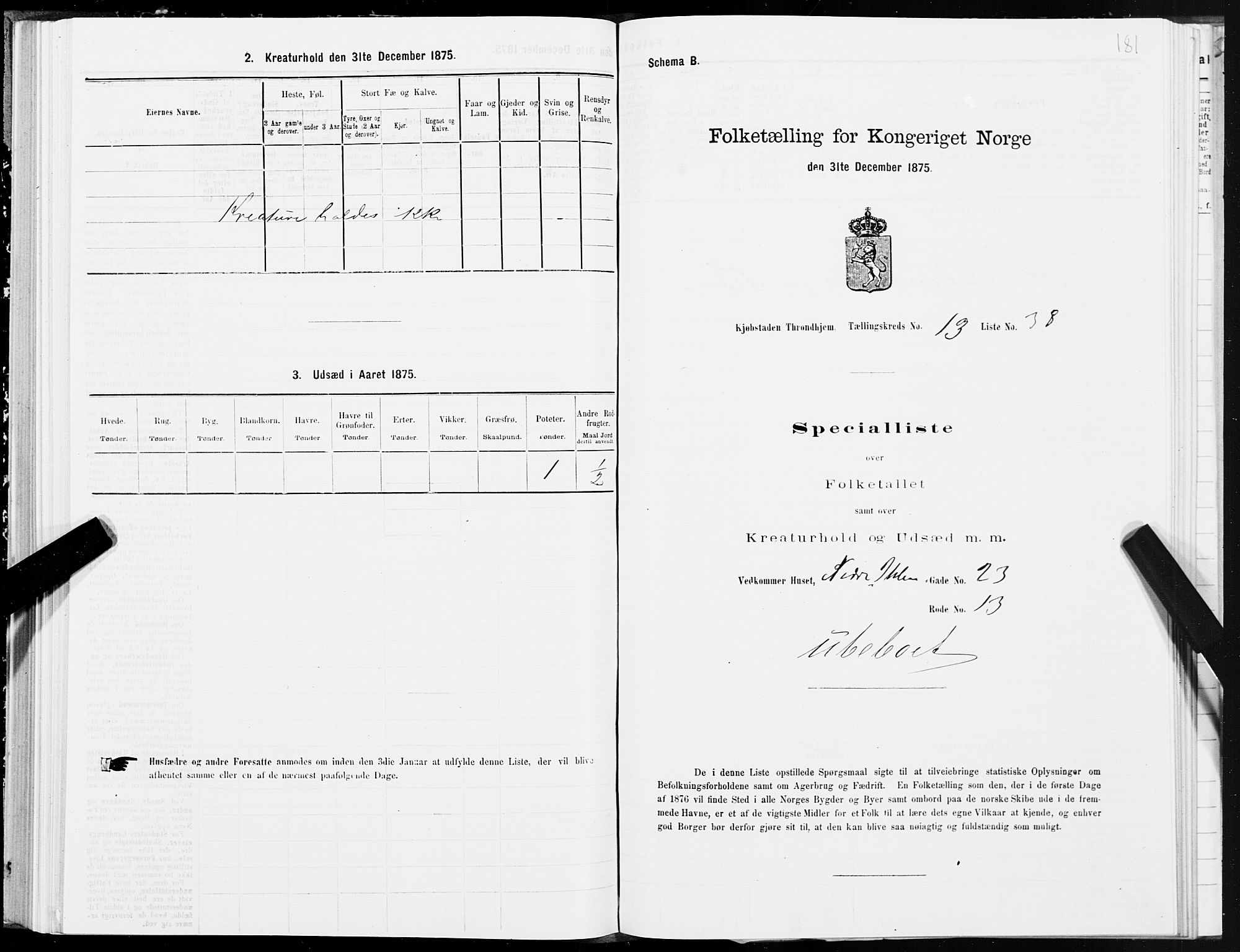 SAT, 1875 census for 1601 Trondheim, 1875, p. 7181