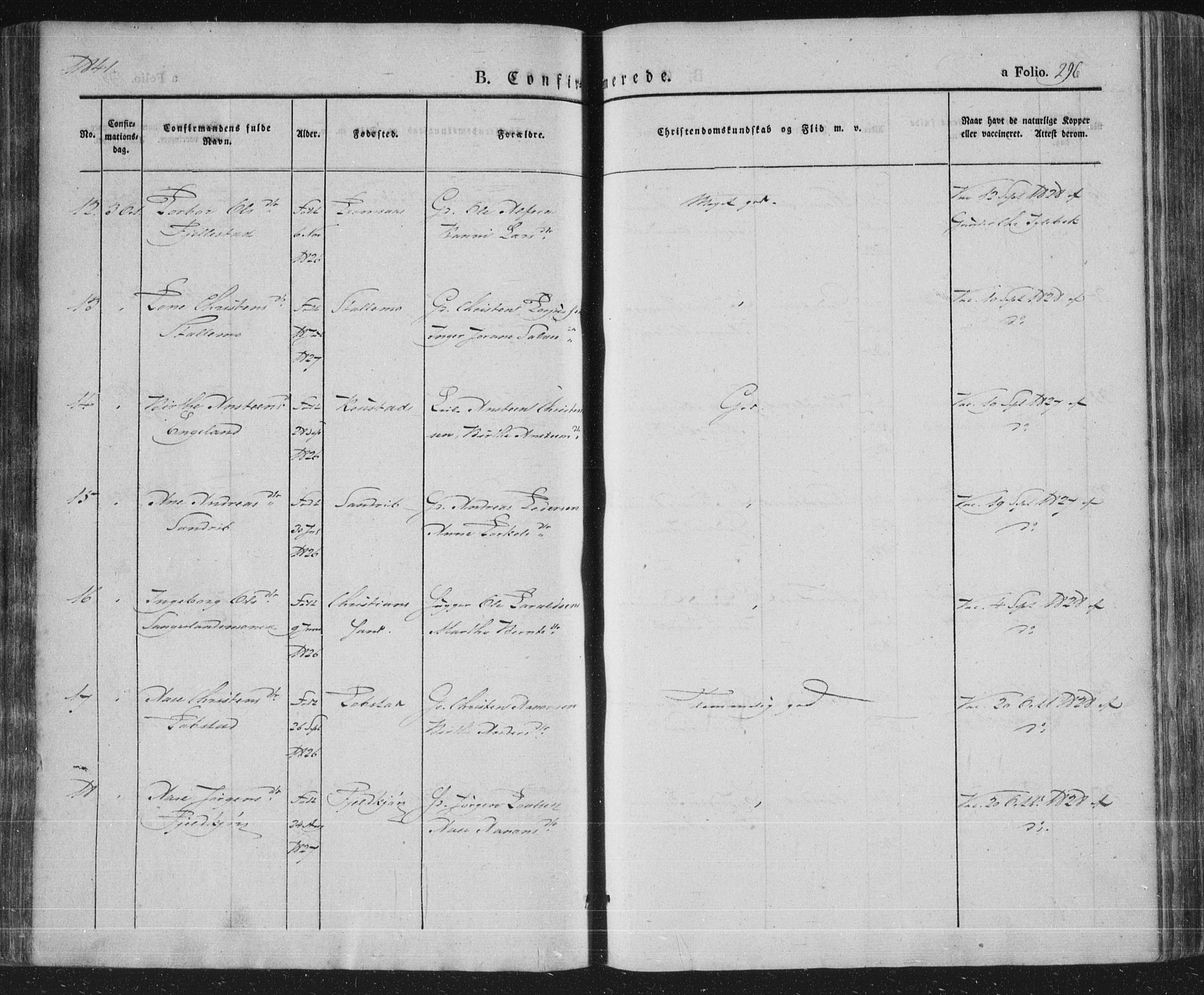 Vennesla sokneprestkontor, AV/SAK-1111-0045/Fa/Fac/L0004: Parish register (official) no. A 4, 1834-1855, p. 296