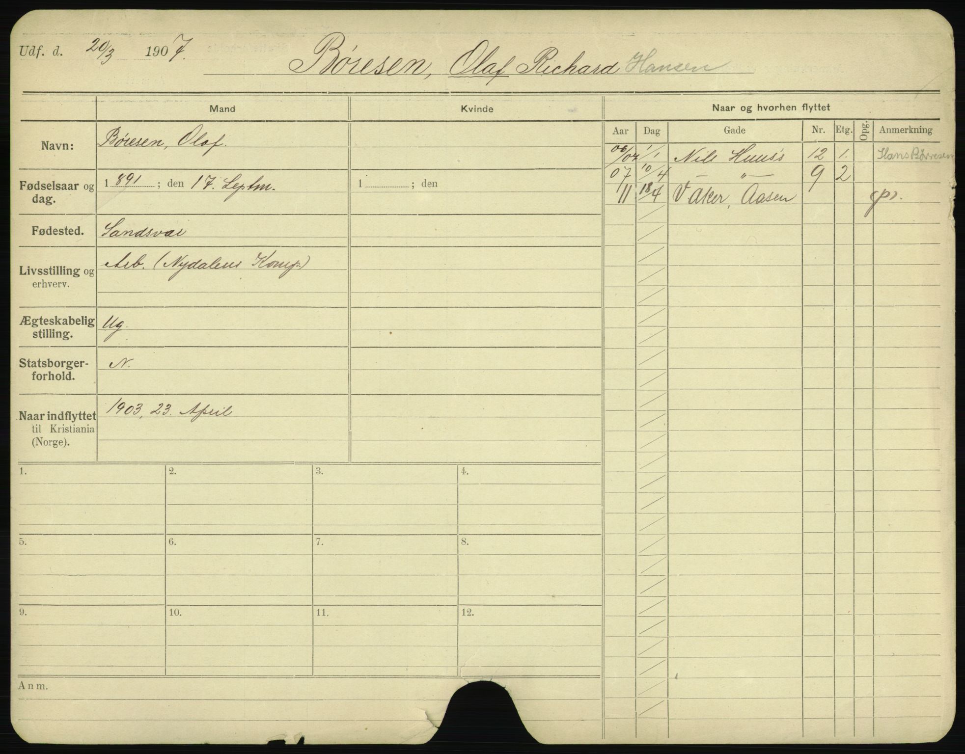 Oslo folkeregister, Registerkort, AV/SAO-A-11715/F/Fa/Fac/L0002: Menn, 1906-1914, p. 475a