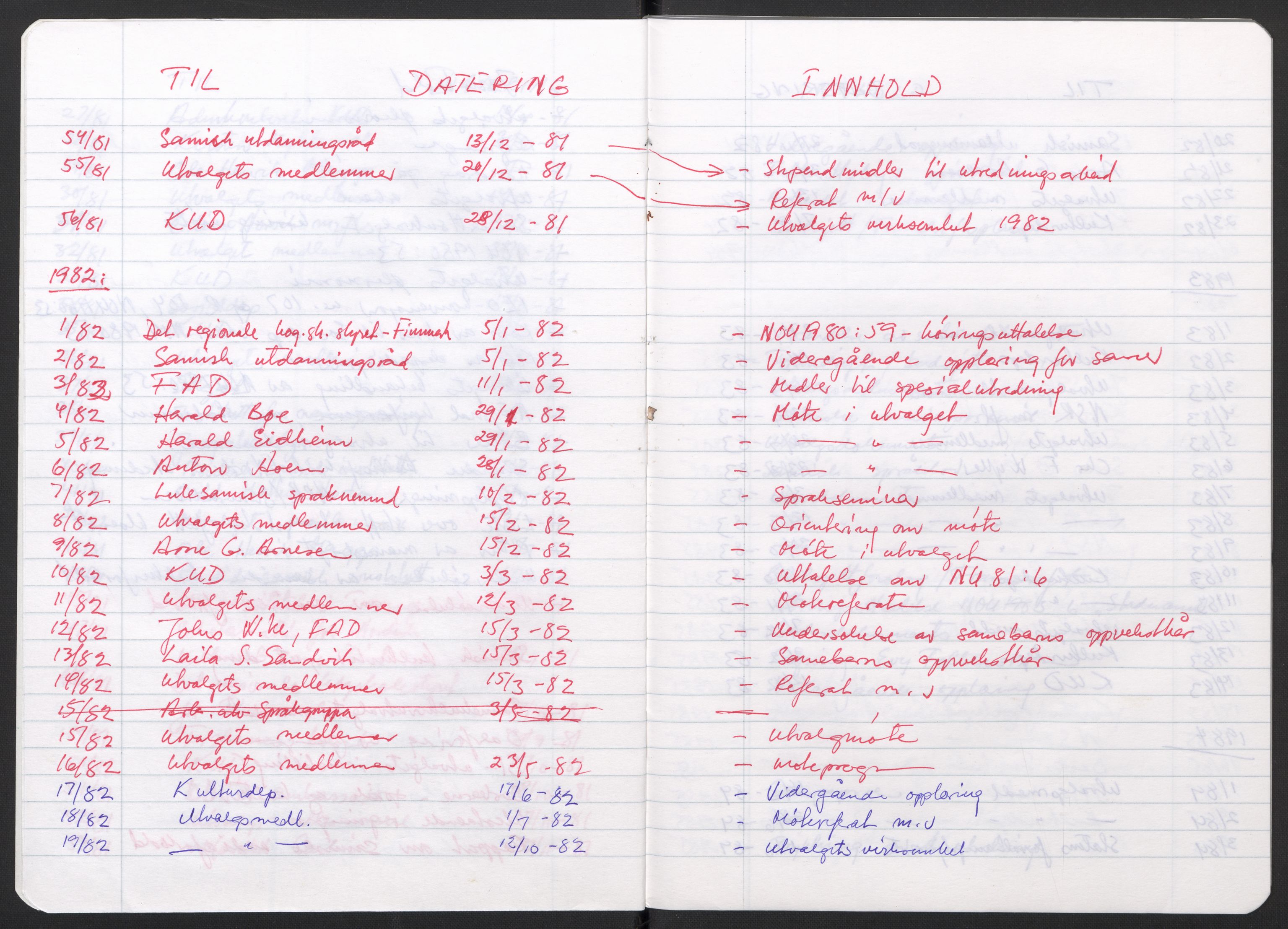 Kirke- og undervisningsdepartementet, Samekulturutvalget, AV/RA-S-2905/D/L0002: Utgående brev. Register til disse, 1981-1987, p. 500