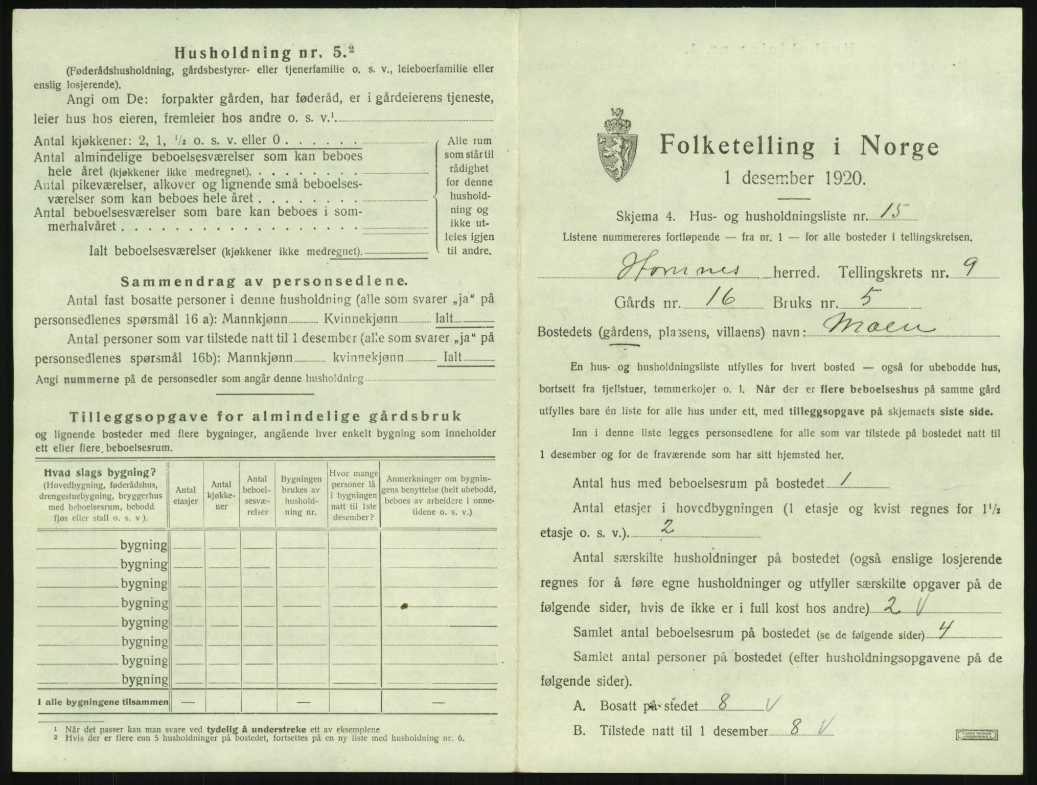 SAK, 1920 census for Hornnes, 1920, p. 379