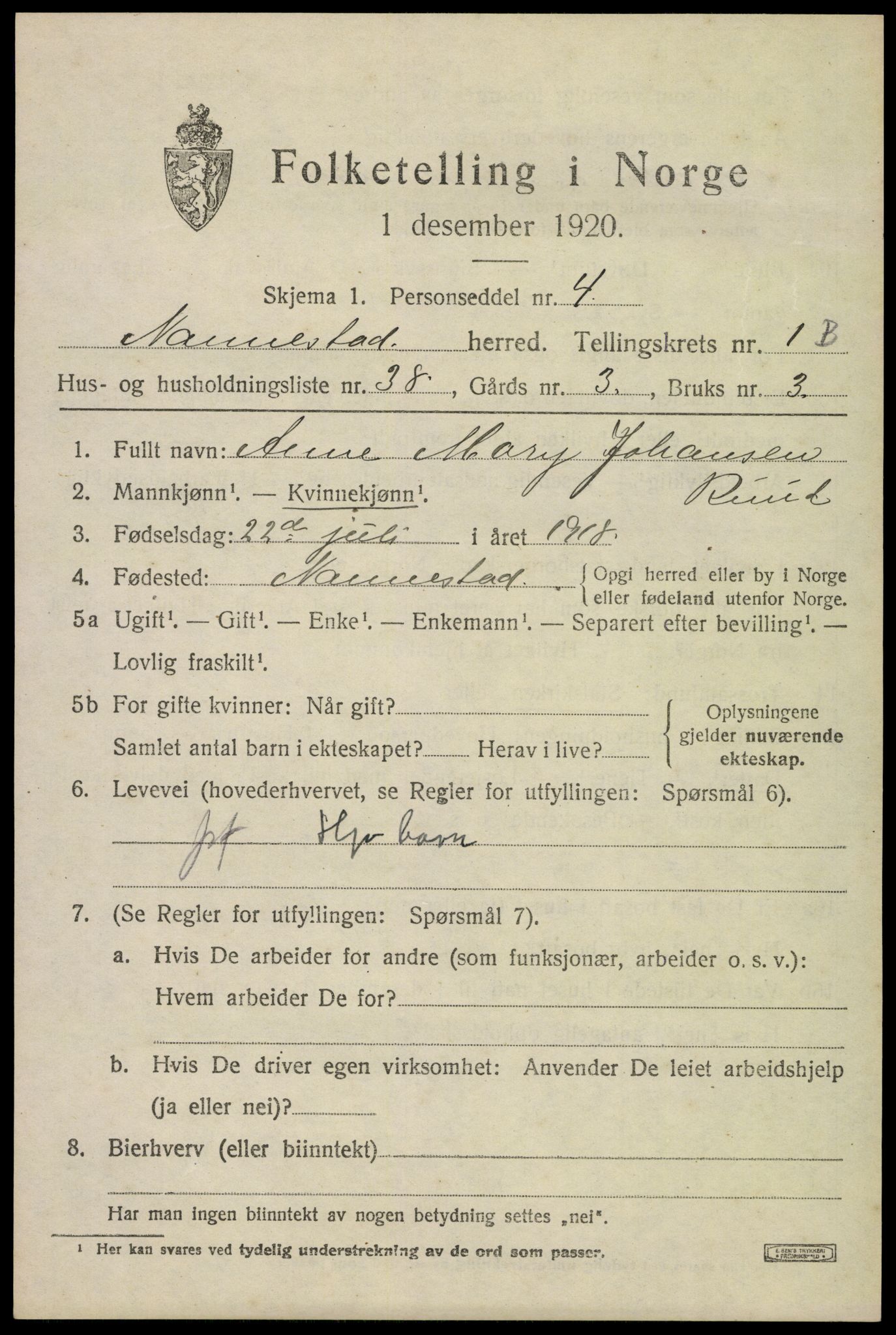 SAO, 1920 census for Nannestad, 1920, p. 2297