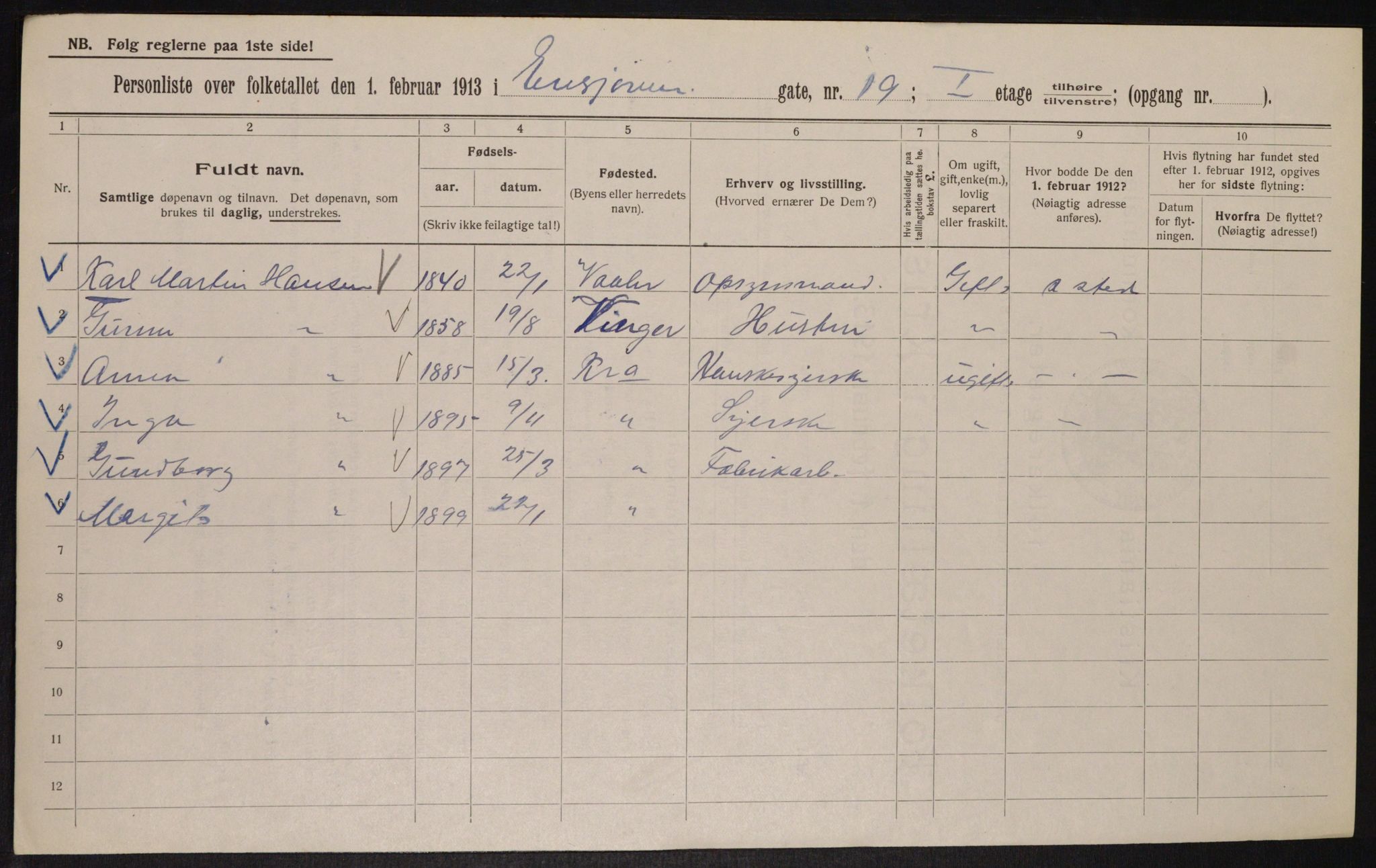 OBA, Municipal Census 1913 for Kristiania, 1913, p. 22070