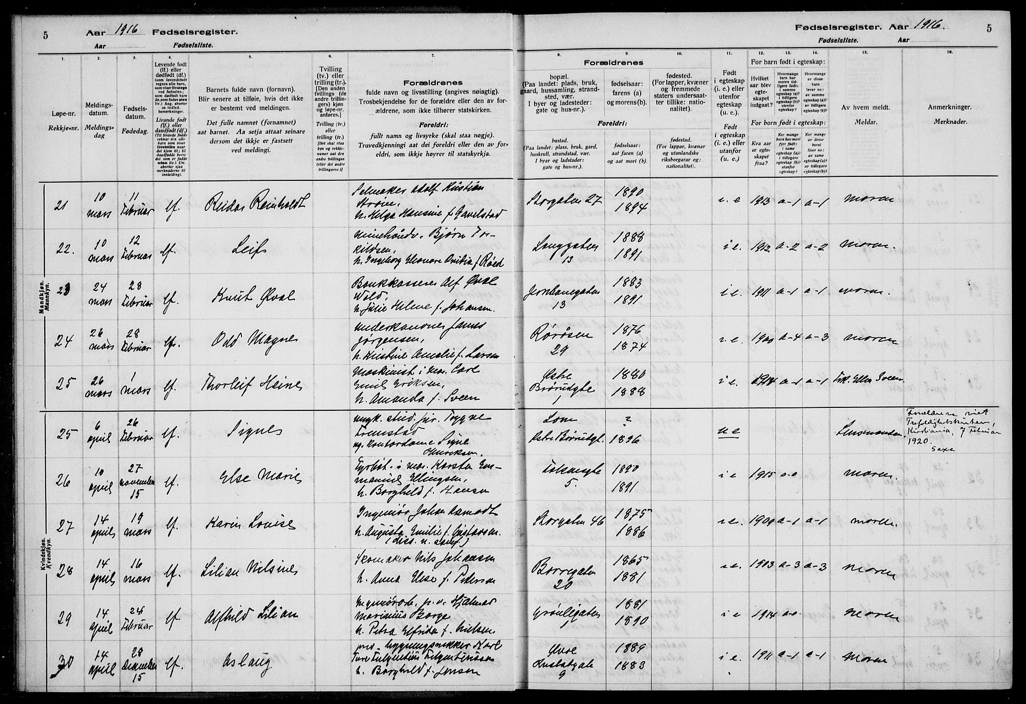 Horten kirkebøker, AV/SAKO-A-348/J/Ja/L0001: Birth register no. 1, 1916-1923, p. 5