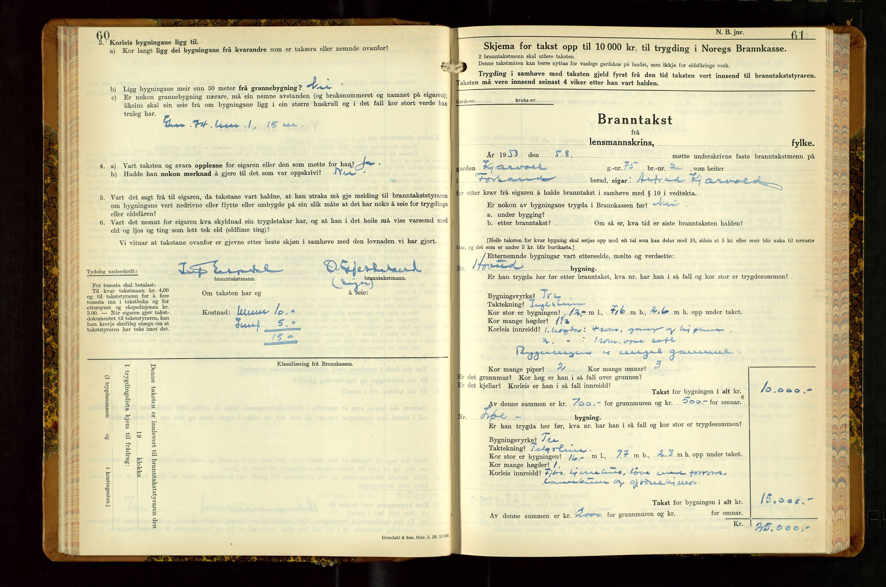 Høle og Forsand lensmannskontor, AV/SAST-A-100127/Gob/L0002: "Branntakstbok" - skjematakst, 1941-1955, p. 60-61