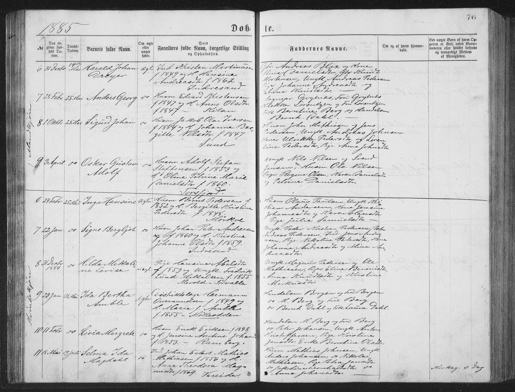 Ministerialprotokoller, klokkerbøker og fødselsregistre - Nordland, SAT/A-1459/885/L1213: Parish register (copy) no. 885C02, 1874-1892, p. 76