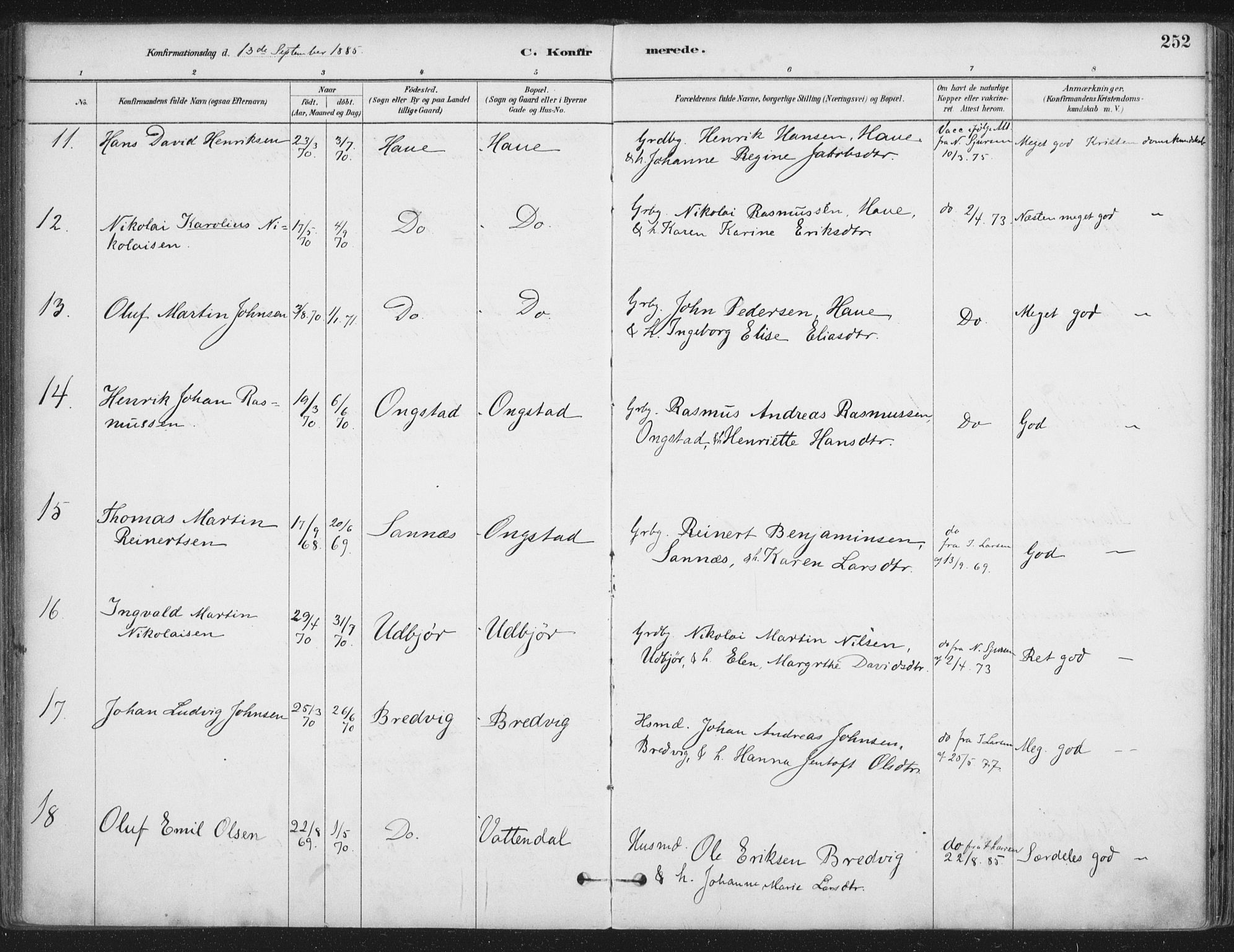 Ministerialprotokoller, klokkerbøker og fødselsregistre - Nordland, AV/SAT-A-1459/888/L1244: Parish register (official) no. 888A10, 1880-1890, p. 252