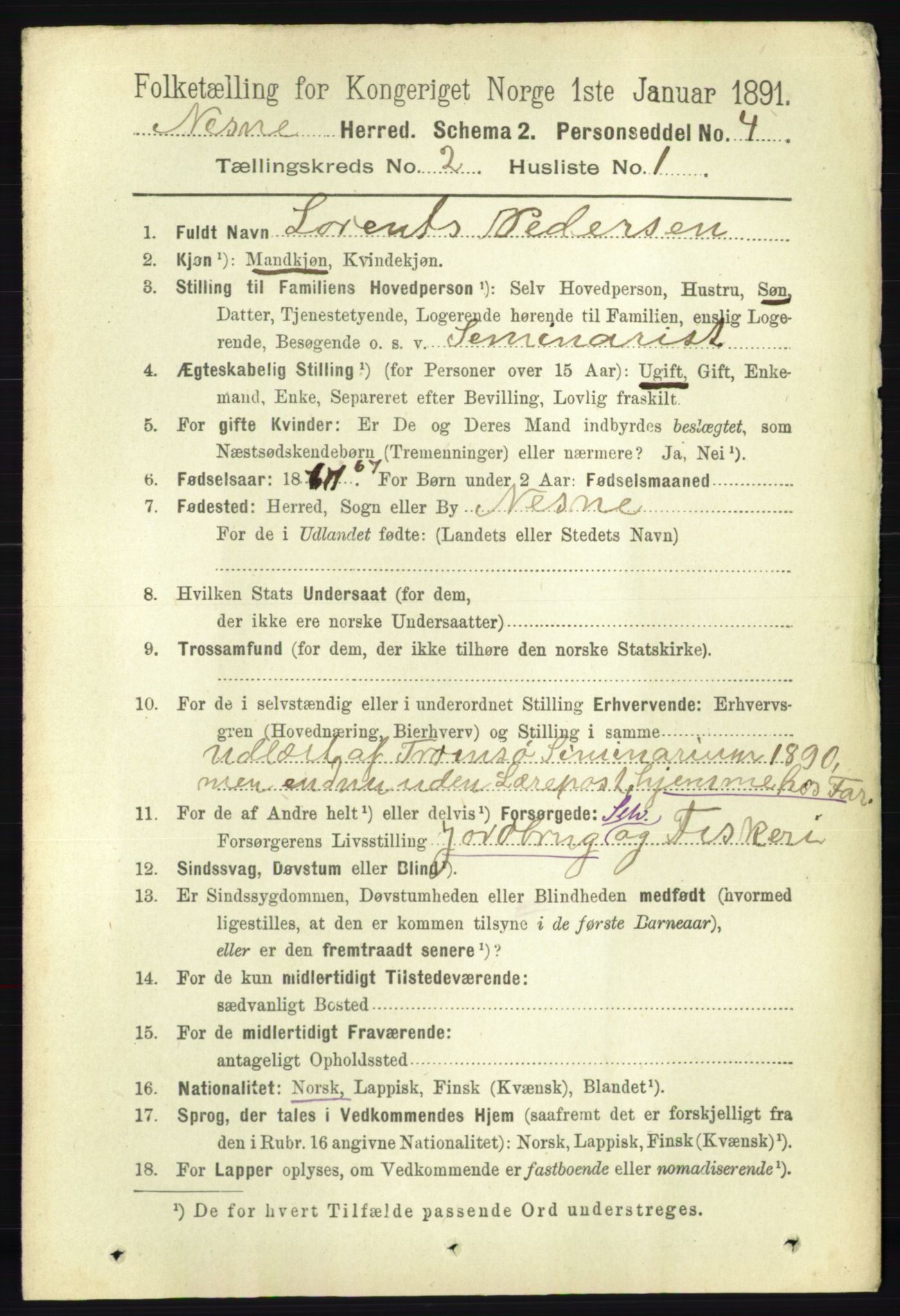 RA, 1891 census for 1828 Nesna, 1891, p. 837