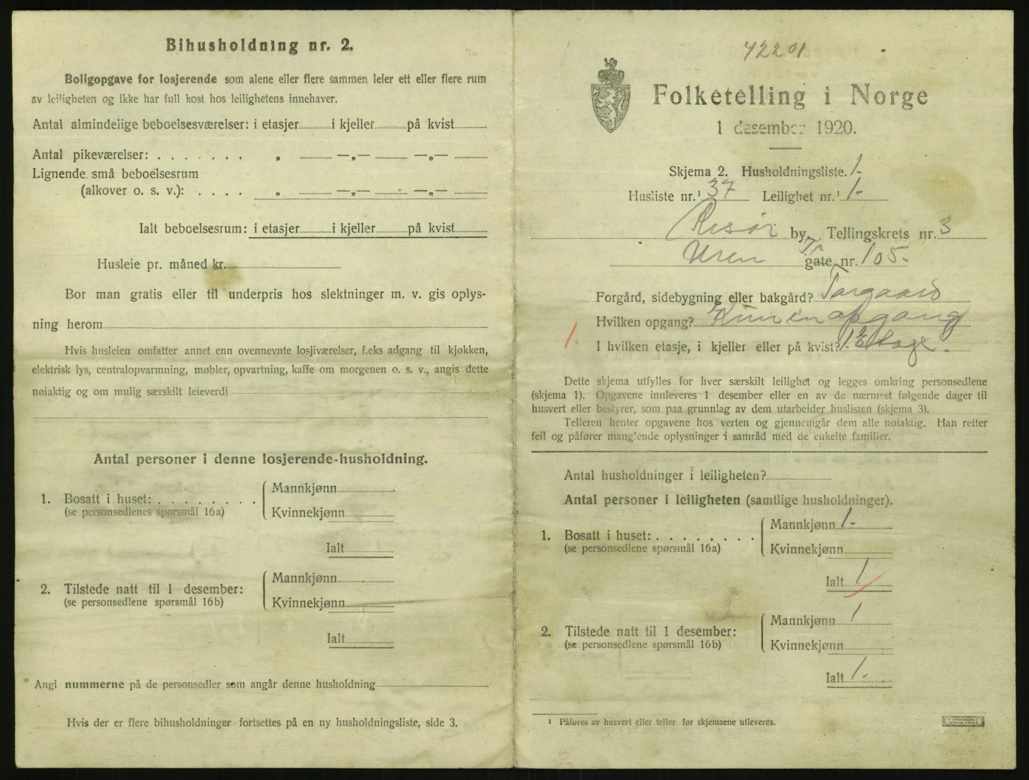 SAK, 1920 census for Risør, 1920, p. 2623