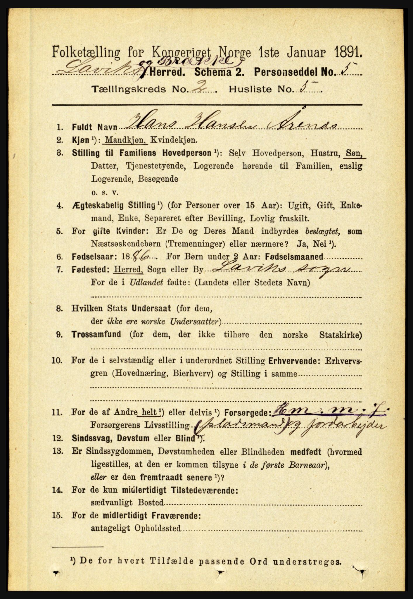 RA, 1891 census for 1415 Lavik og Brekke, 1891, p. 322