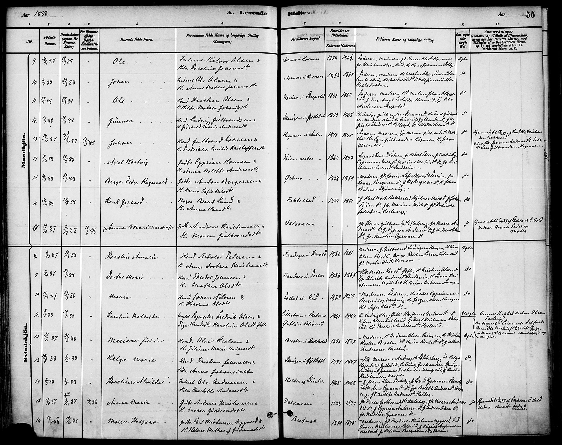 Høland prestekontor Kirkebøker, SAO/A-10346a/F/Fa/L0013: Parish register (official) no. I 13, 1880-1897, p. 55