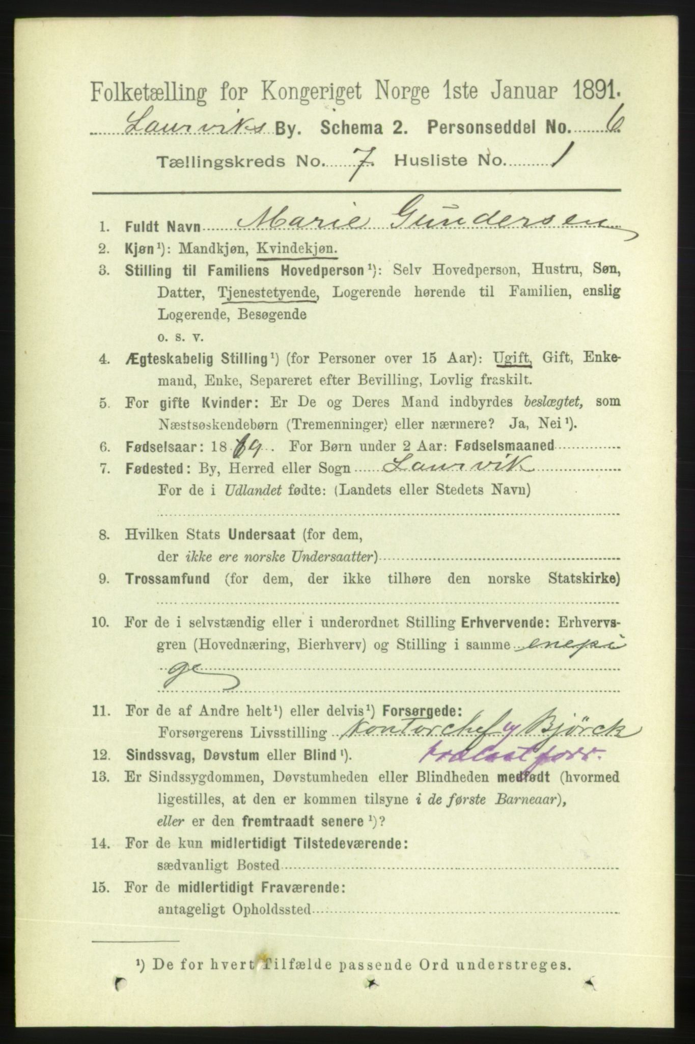 RA, 1891 census for 0707 Larvik, 1891, p. 7159