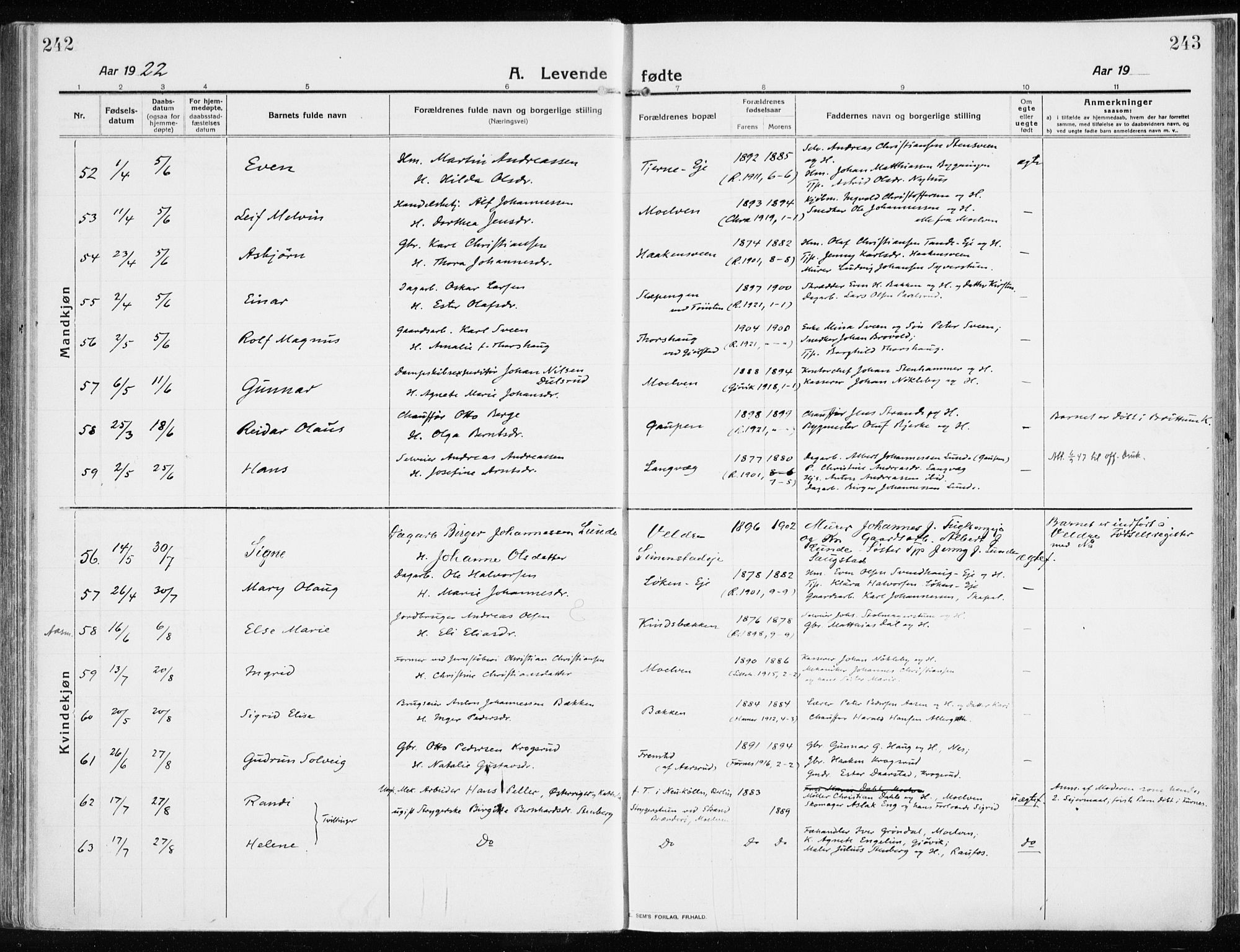 Ringsaker prestekontor, AV/SAH-PREST-014/K/Ka/L0020: Parish register (official) no. 20, 1913-1922, p. 242-243