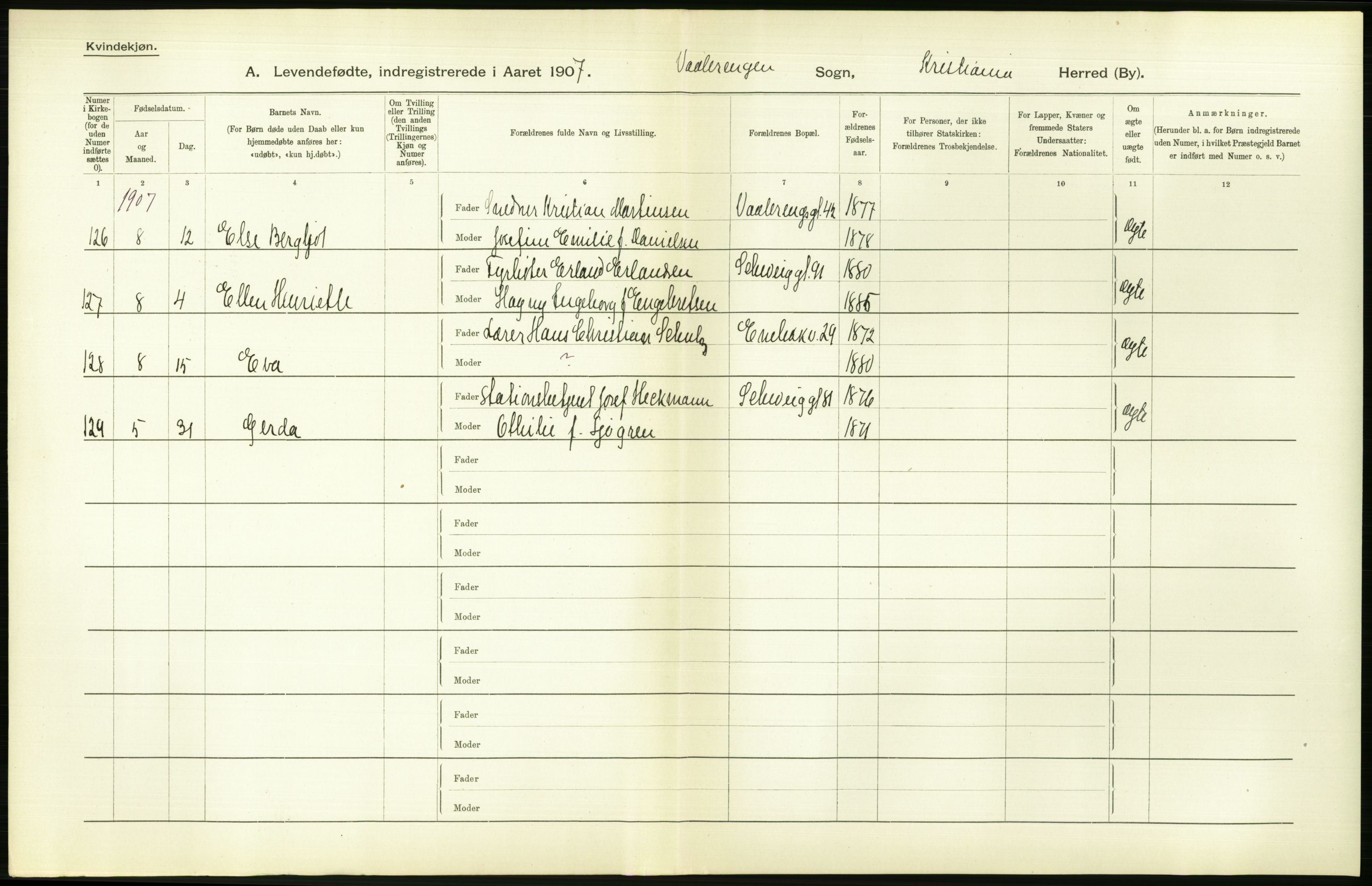 Statistisk sentralbyrå, Sosiodemografiske emner, Befolkning, AV/RA-S-2228/D/Df/Dfa/Dfae/L0007: Kristiania: Levendefødte menn og kvinner., 1907, p. 550