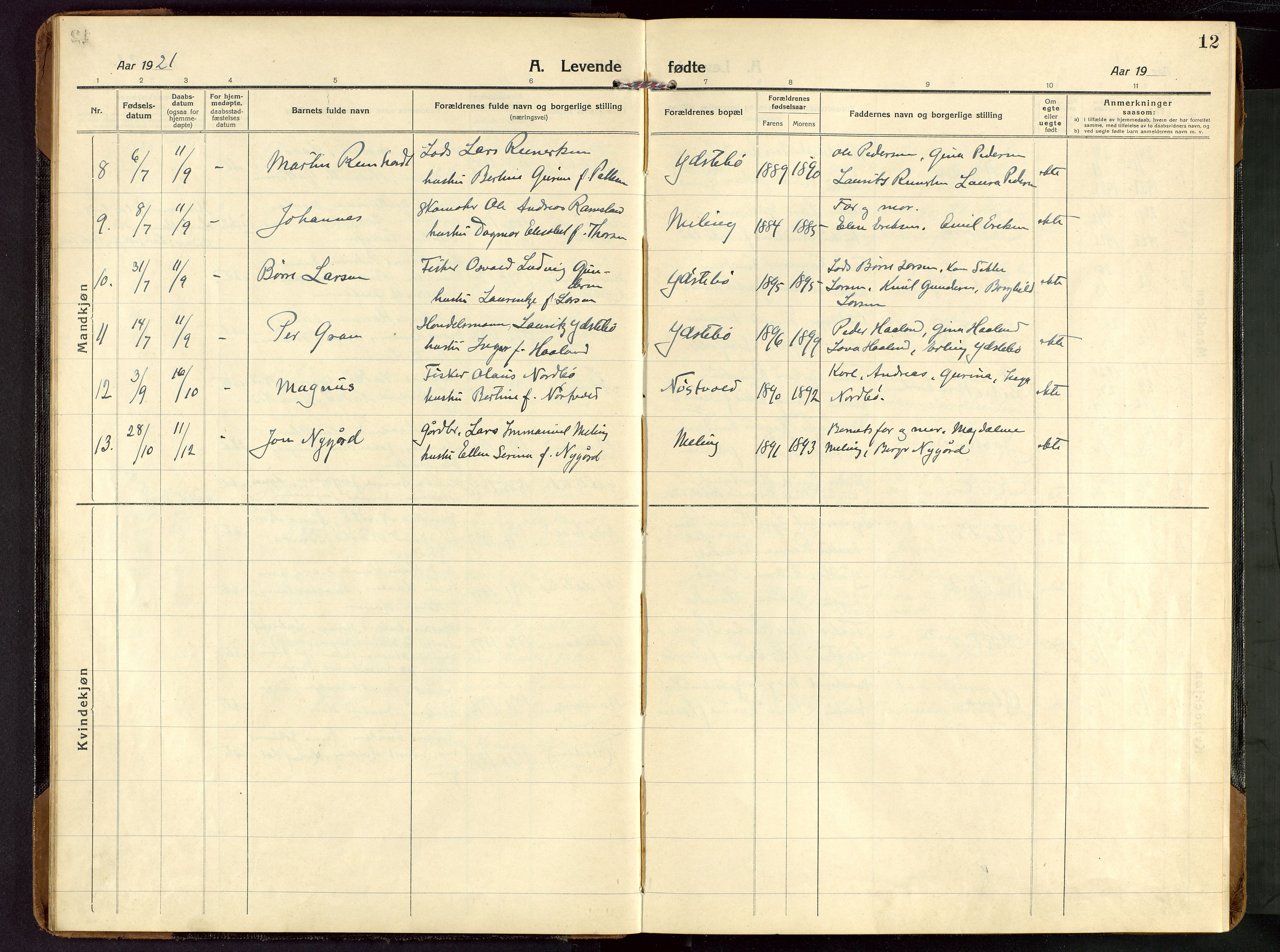 Rennesøy sokneprestkontor, AV/SAST-A -101827/H/Ha/Haa/L0018: Parish register (official) no. A 18, 1917-1937, p. 12