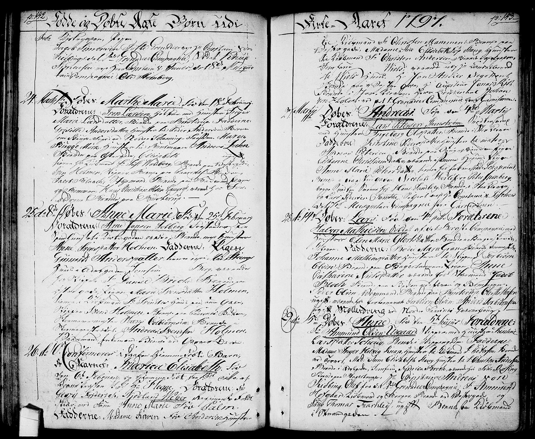 Halden prestekontor Kirkebøker, SAO/A-10909/F/Fa/L0002: Parish register (official) no. I 2, 1792-1812, p. 142-143
