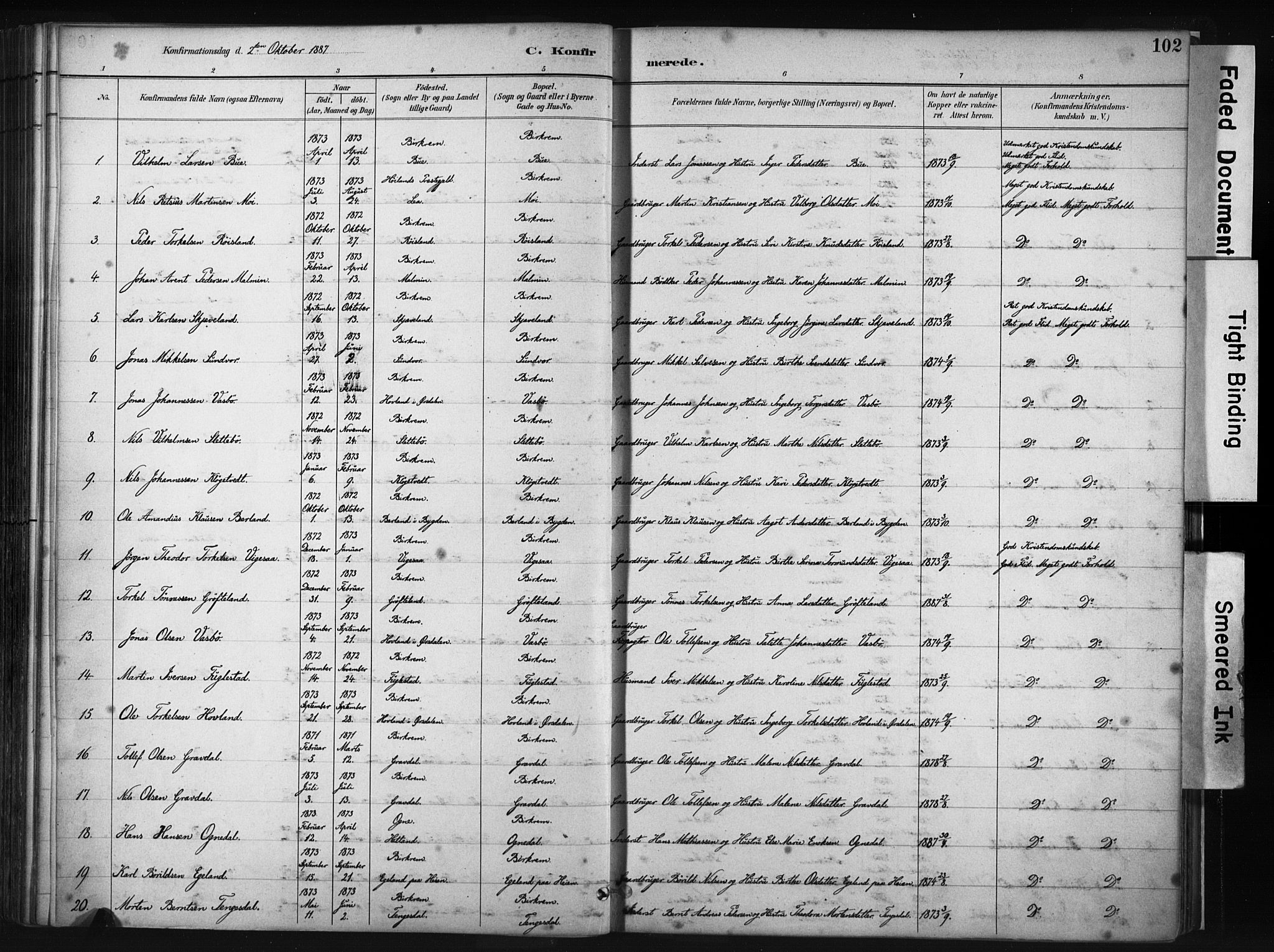 Helleland sokneprestkontor, AV/SAST-A-101810: Parish register (official) no. A 9, 1887-1908, p. 102