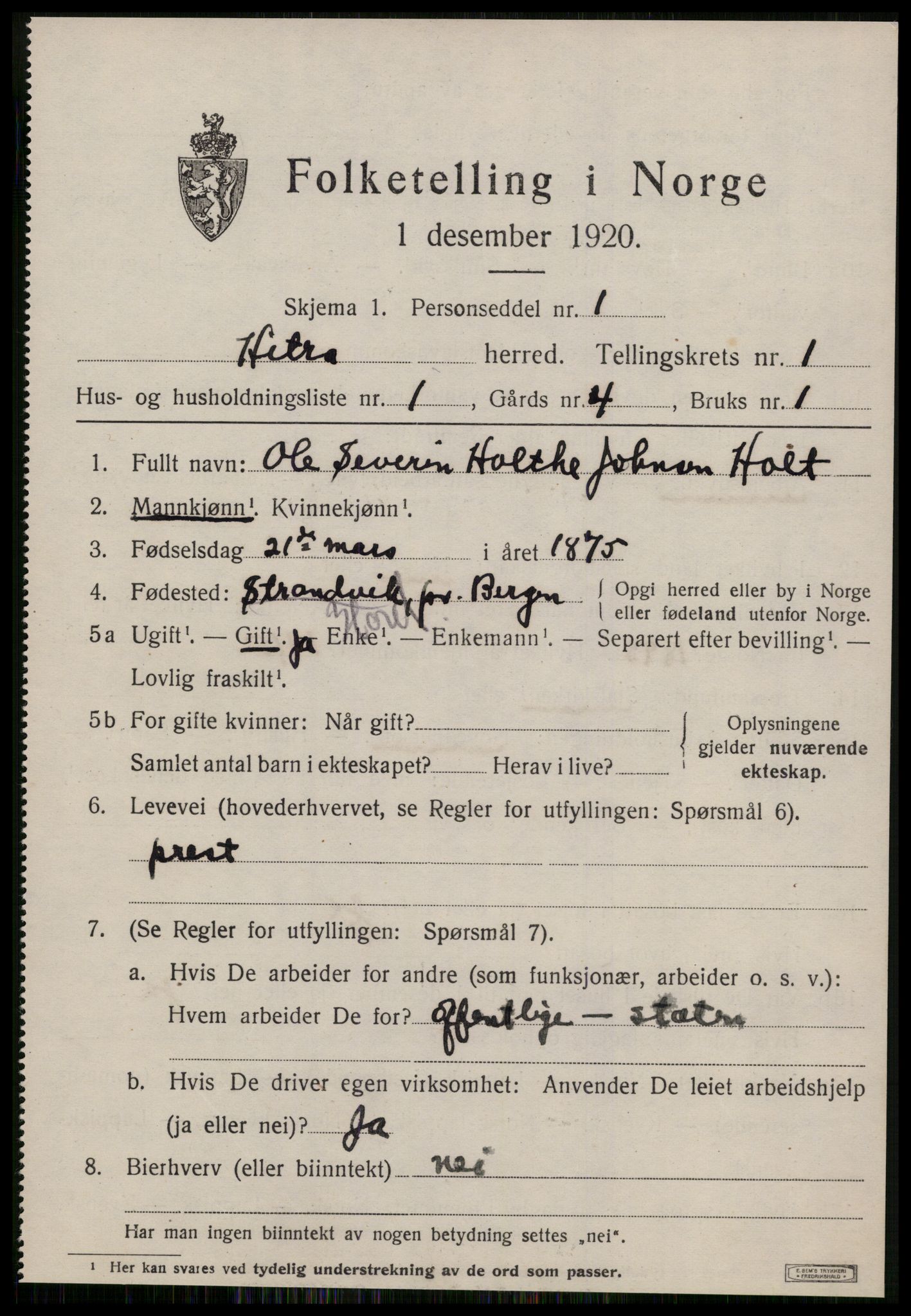 SAT, 1920 census for Hitra, 1920, p. 557