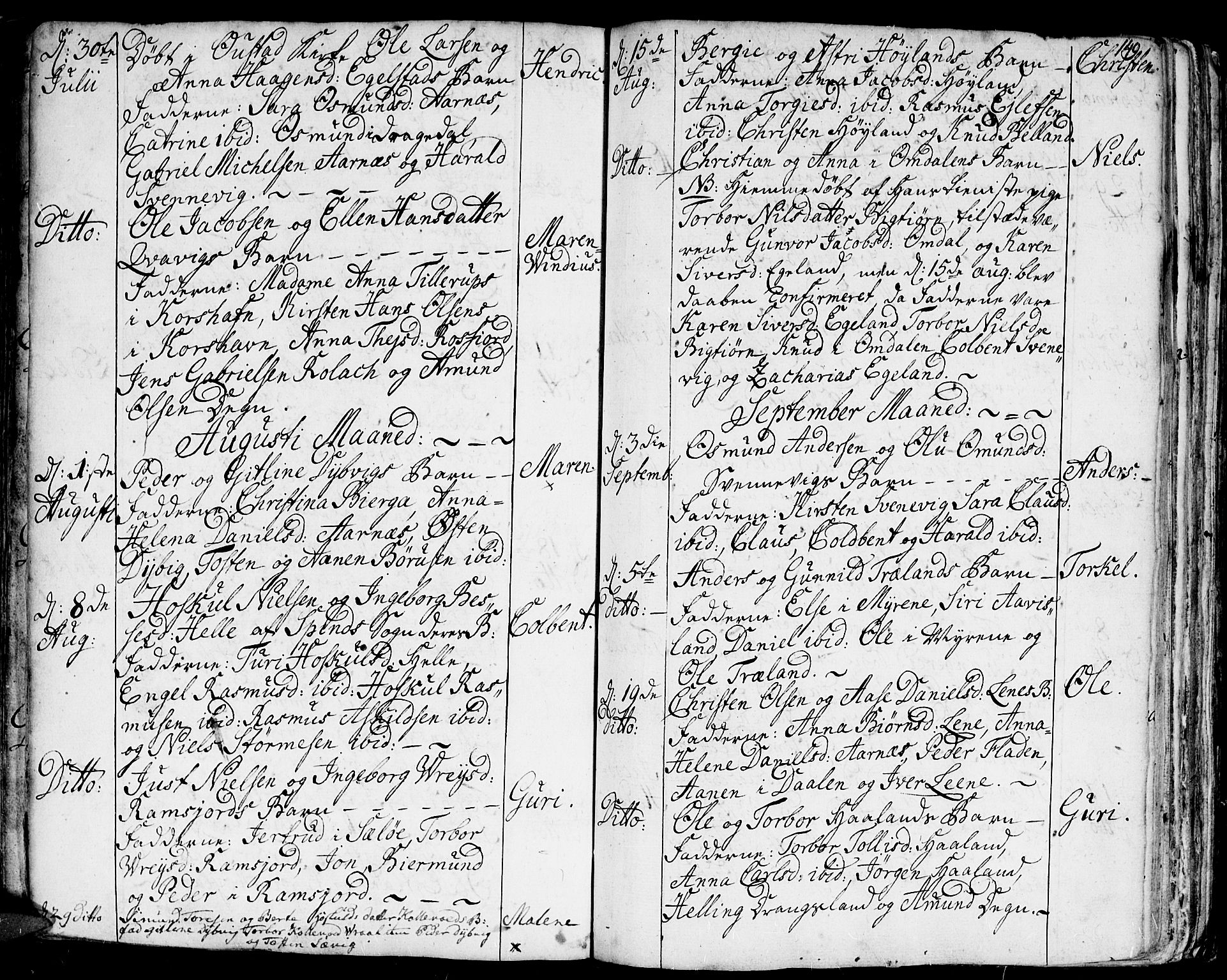 Lyngdal sokneprestkontor, AV/SAK-1111-0029/F/Fa/Fac/L0001: Parish register (official) no. A 1, 1727-1779, p. 149